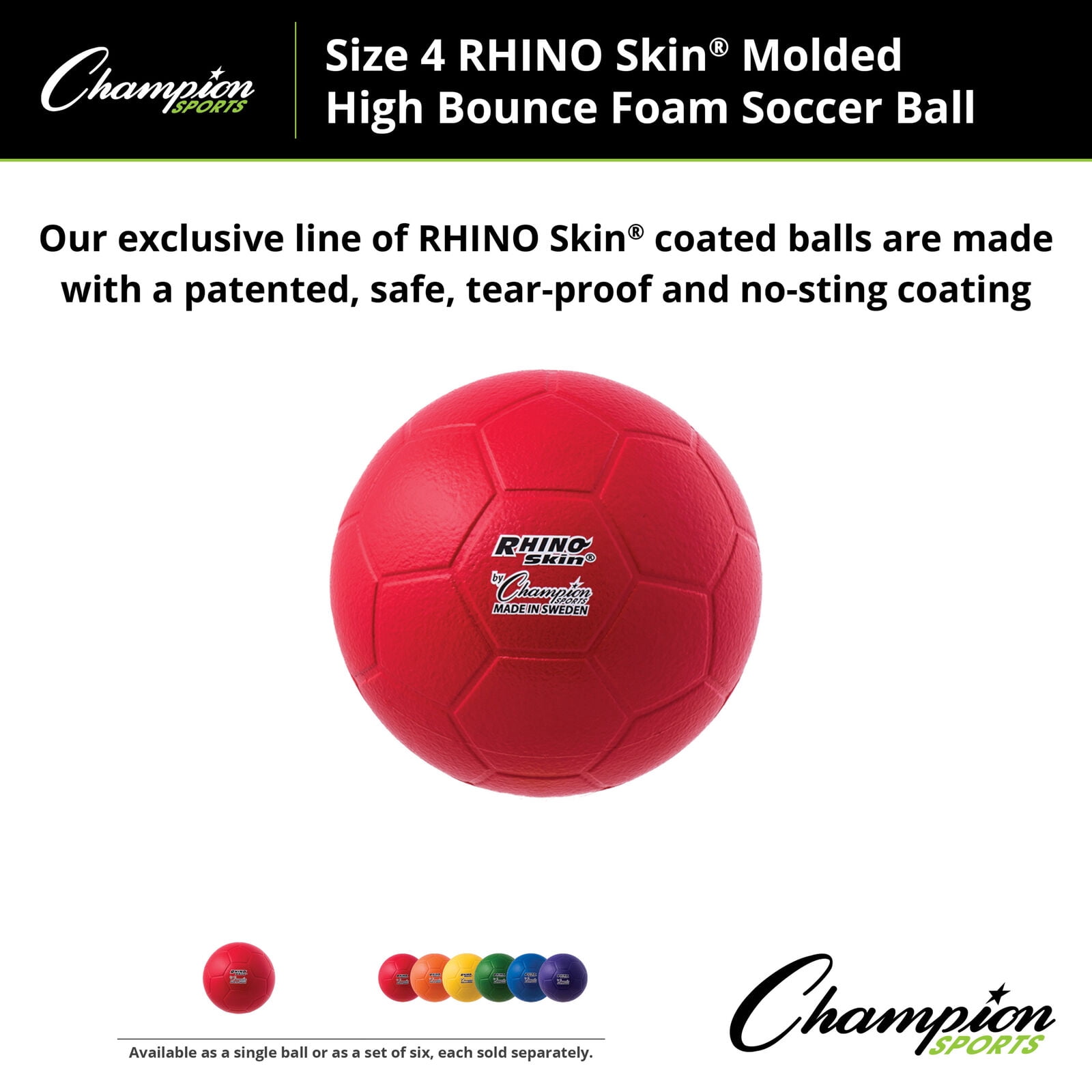 Champion Sports Rhino Skin Molded Foam Soccer Ball (Red, Size 4) y11pr