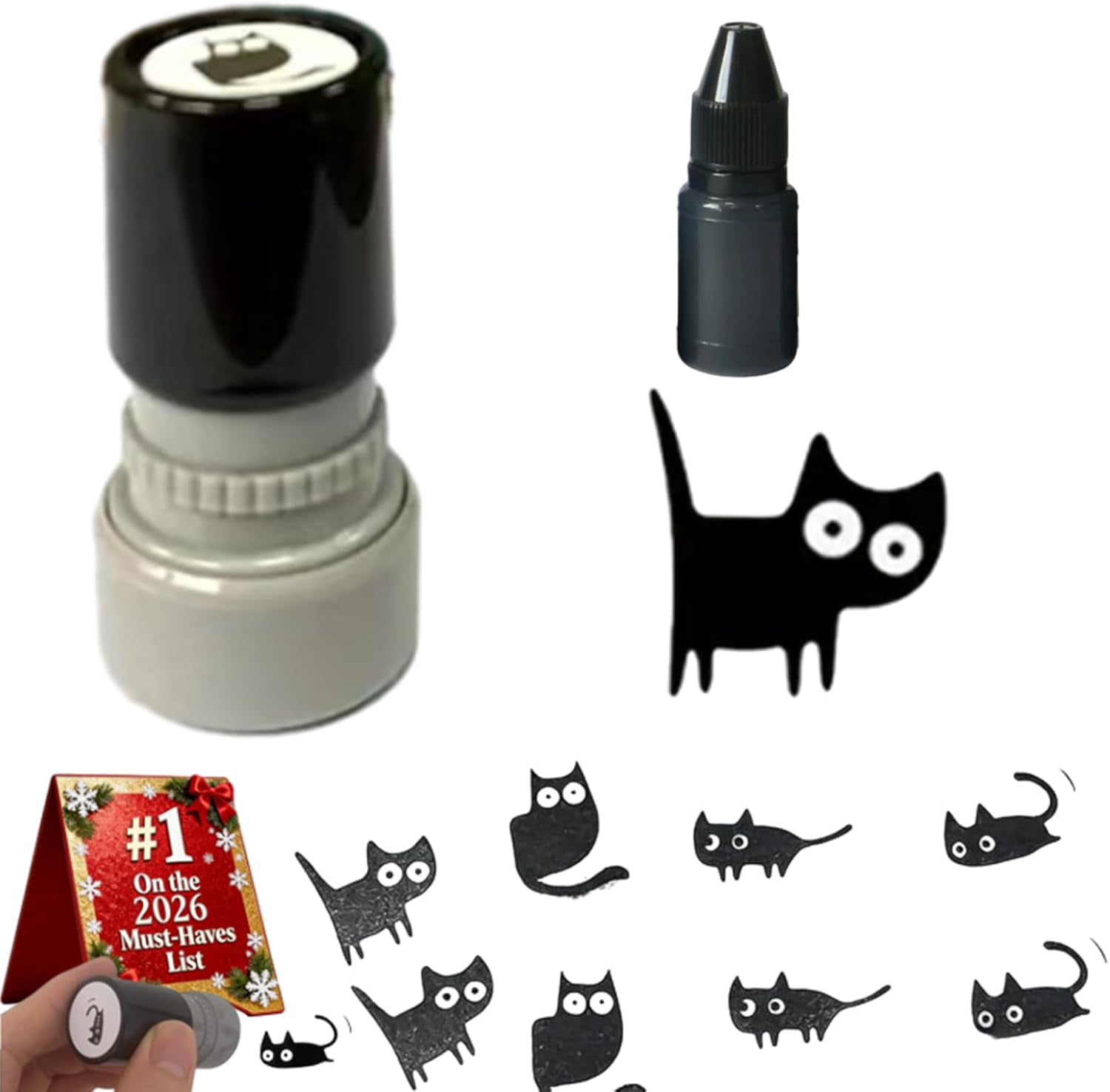 Generic Cat Pattern Self-Inking Stamp Set (Black, 4-Piece Set) t96hy