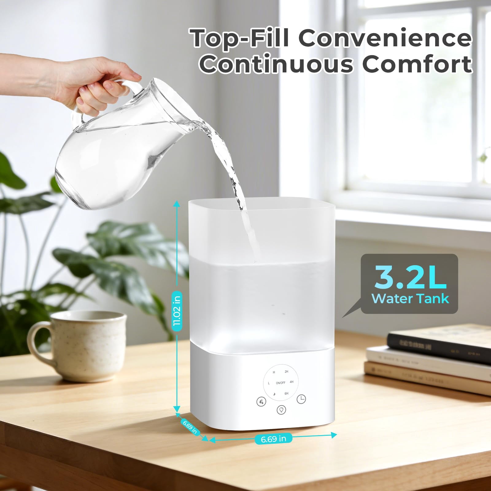 Auseo Cool Mist Humidifier, Ultrasonic Air Purifier with 7-Color LED Night Light, Top-Fill Design (White, 108 fl oz) y12m7