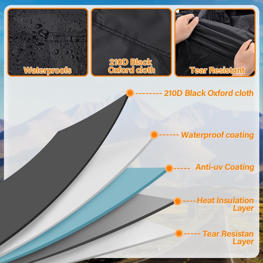 XiongXiong Motorcycle Cover, All-Weather Waterproof Protection, Heavy-Duty Oxford Fabric with Reflective Strips (Black, 4XL) cis9g