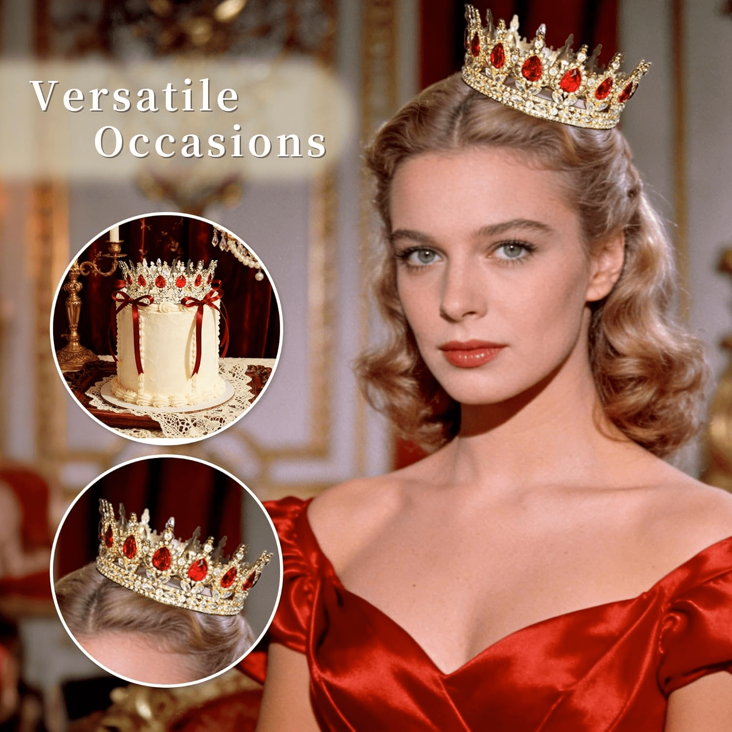 BACH AND BOUJEE Crown Cake Topper Set for Birthday Wedding Party (Red, 19-Piece) m0xhw