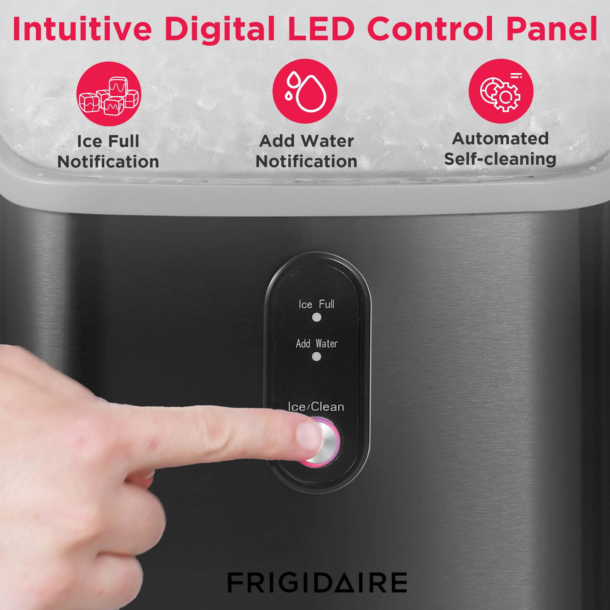 Frigidaire Countertop Nugget Ice Maker, Self-Cleaning Portable Ice Machine with Touch Controls (Black Stainless Steel, 33 lb Daily Capacity) kgs51