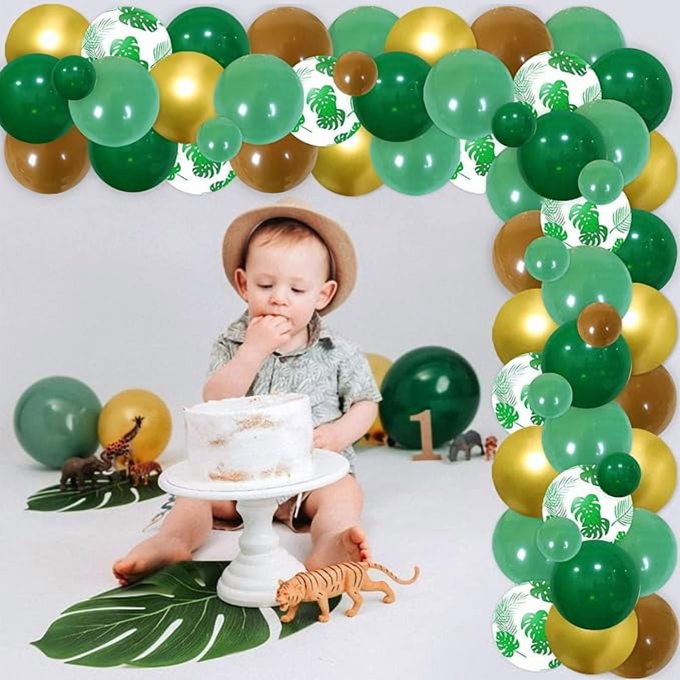 Sloth Birthday Party Decorations Set, Tropical Jungle Animal Theme Backdrop and Balloon Arch Kit (Green and Brown, 73 Pieces) 116al