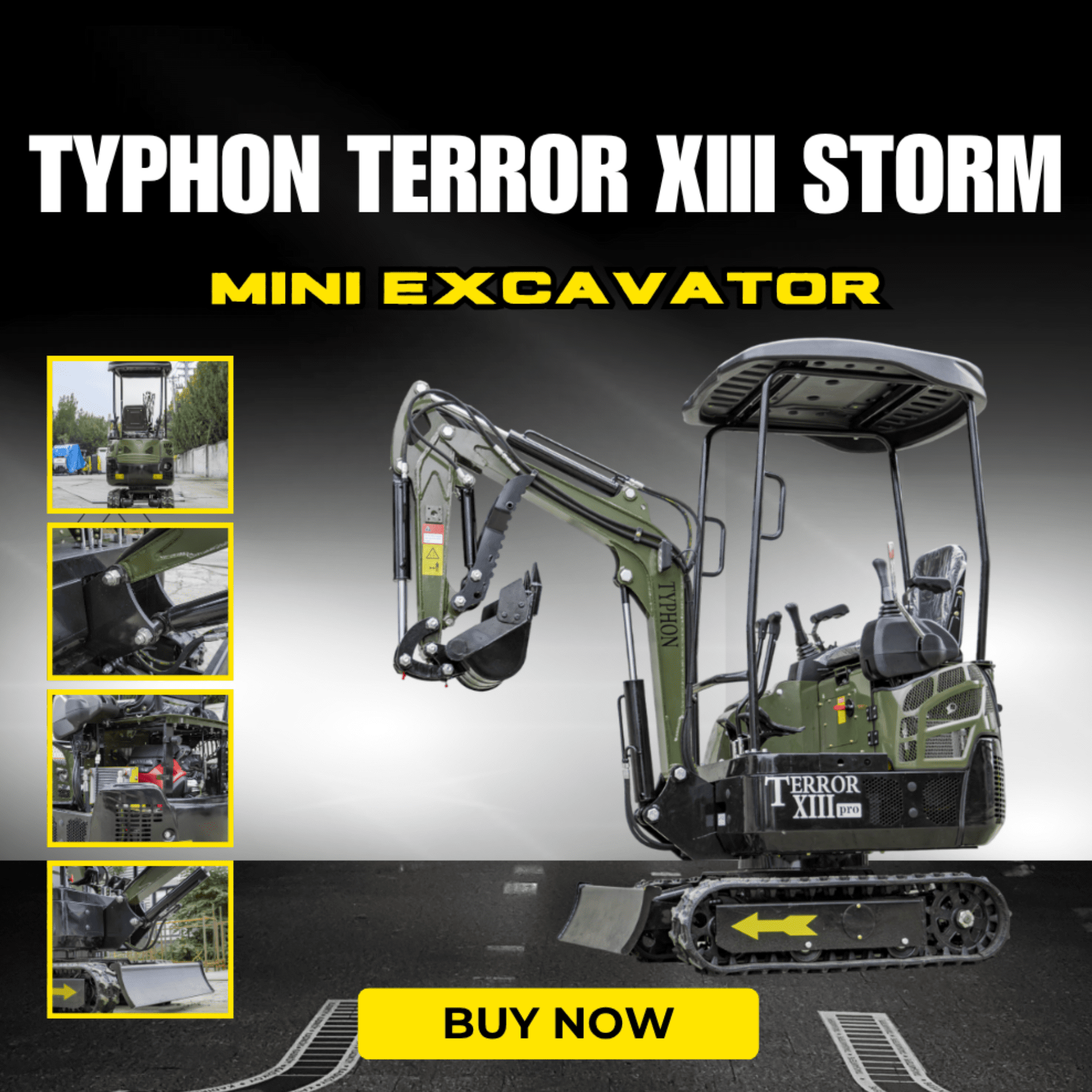 TYPHON TERROR XIII Mini Excavator (1.3 Ton, Green, 13.5hp Engine) 661v1