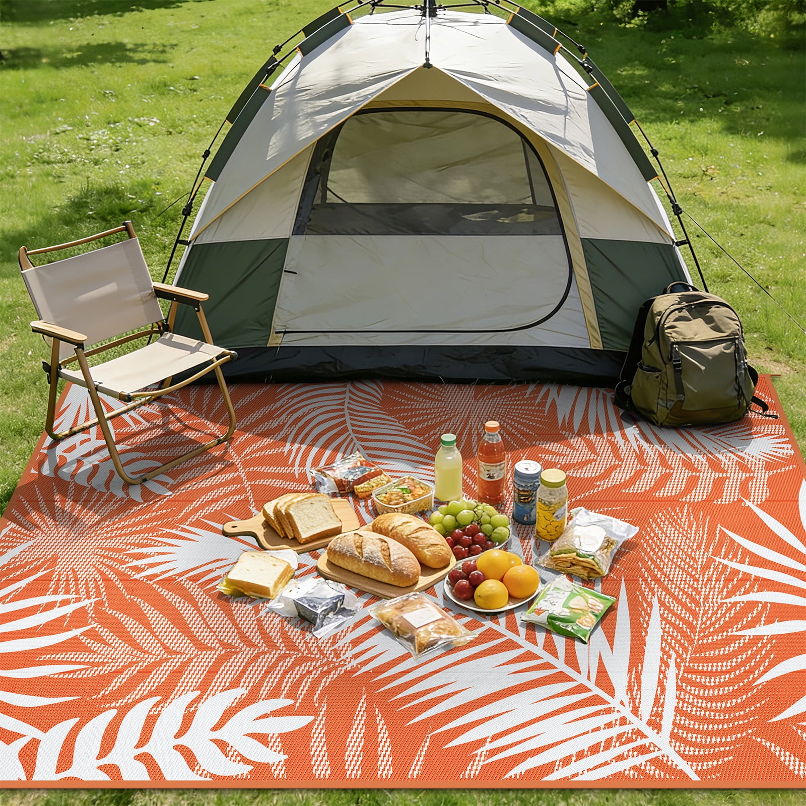MeyJey Reversible Outdoor Area Rug, Waterproof Plastic Mat for RV Patio and Camping (Orange, 6 ft x 9 ft) 3xi4v