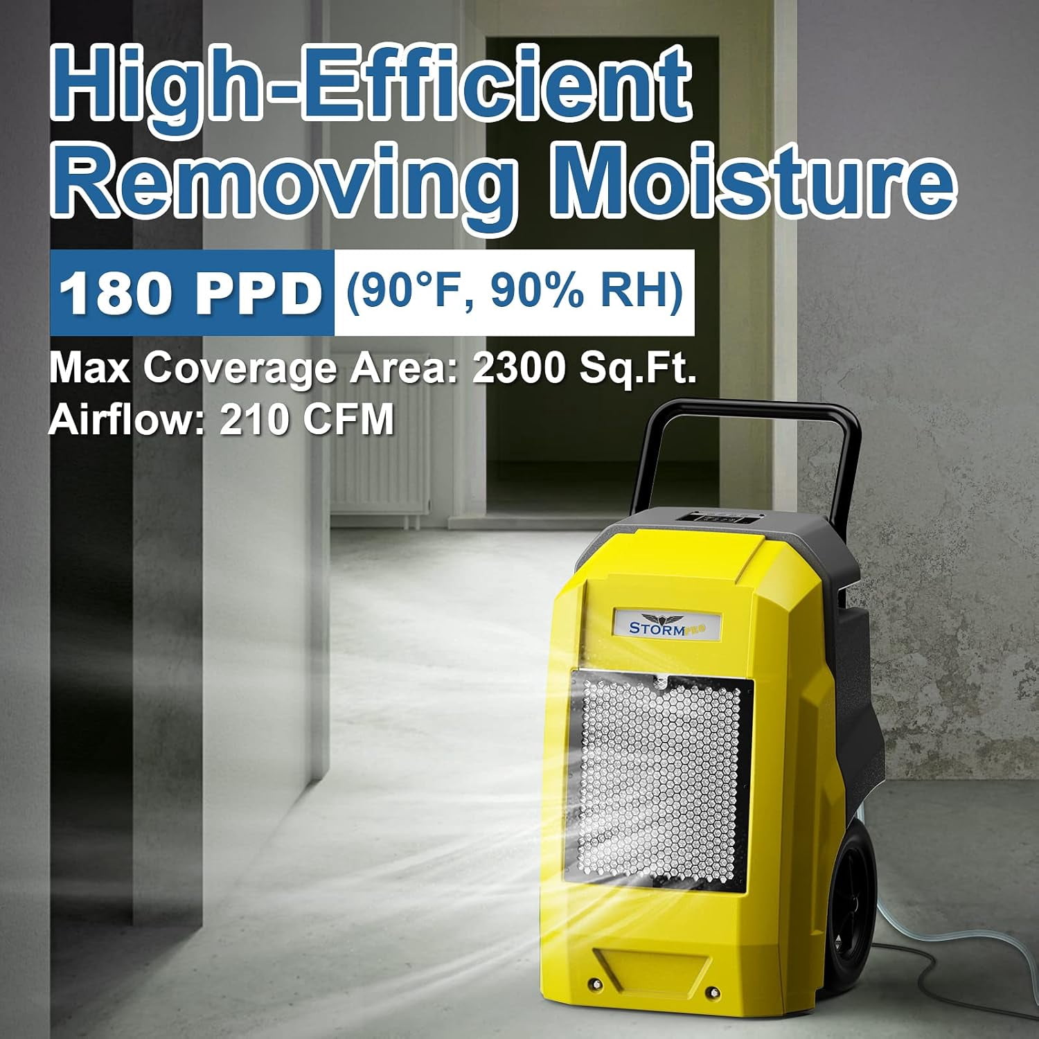 AlorAir 180 Pints Commercial Dehumidifier with Built-in Pump and Wi-Fi (Yellow, 180 Pints) gvutg