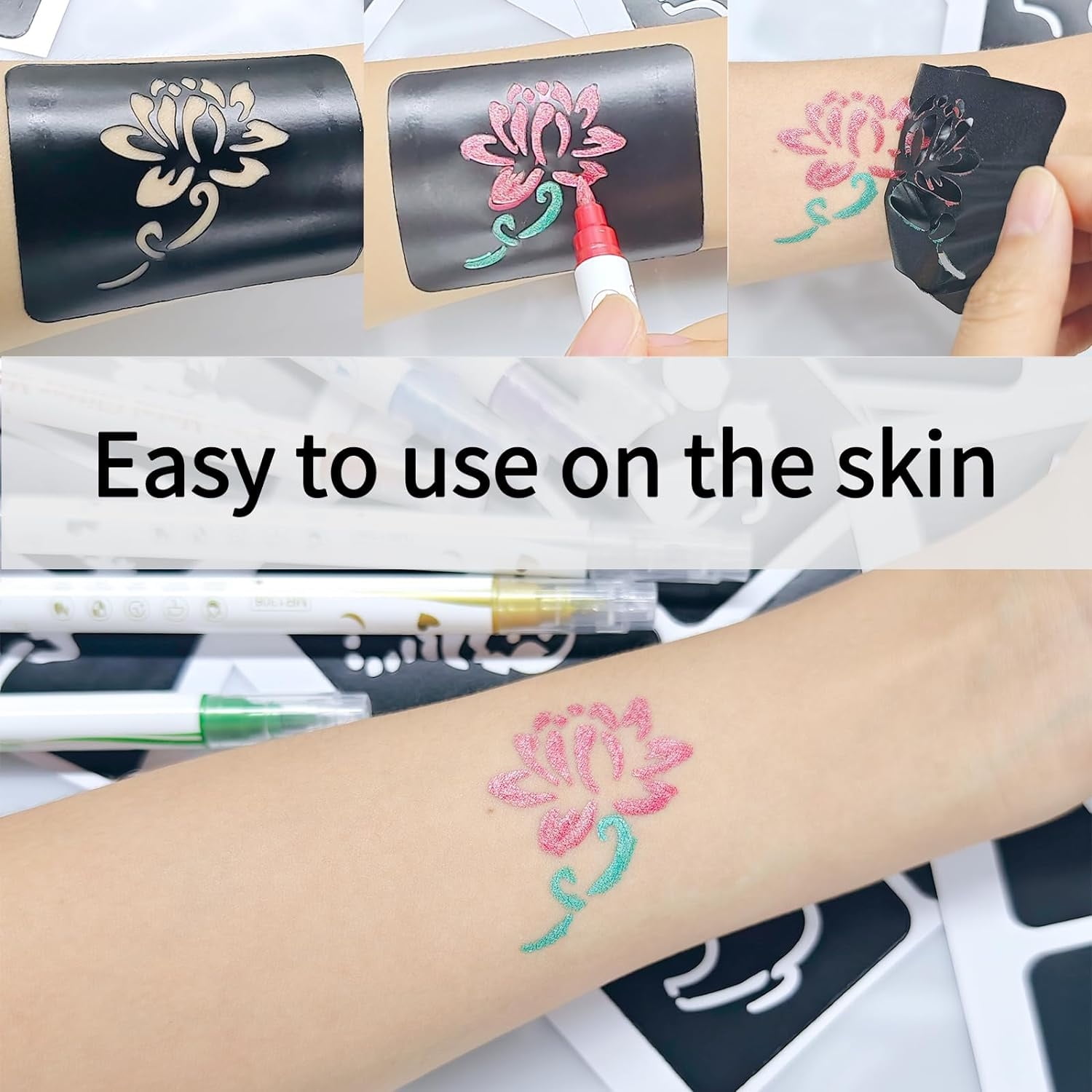 Bexikou Temporary Tattoo Pens and Stencils Kit for Body Art (Multi-Color, 10 Pack) 9xs77