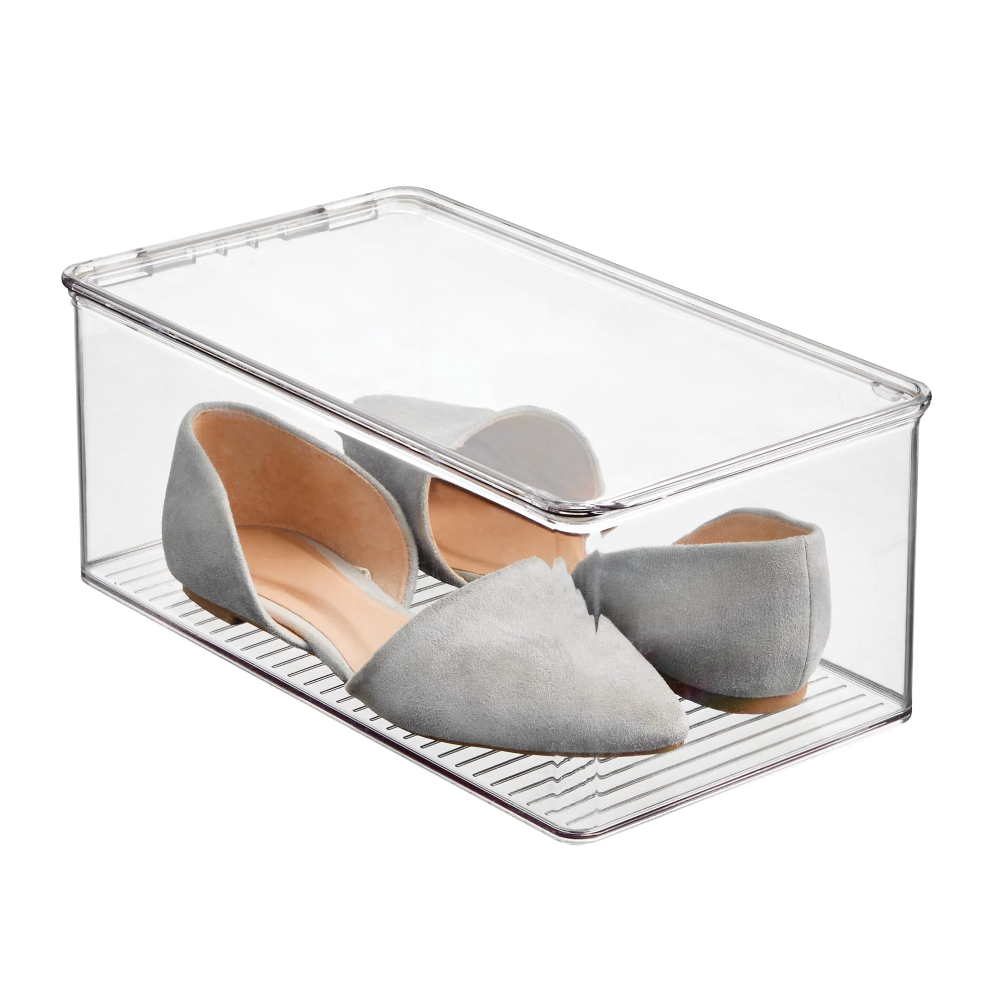 Generic Clear Plastic Stackable Shoe Box with Hinged Lid for Closet Organization (7.25 in x 12.75 in x 5.25 in) 3prwy