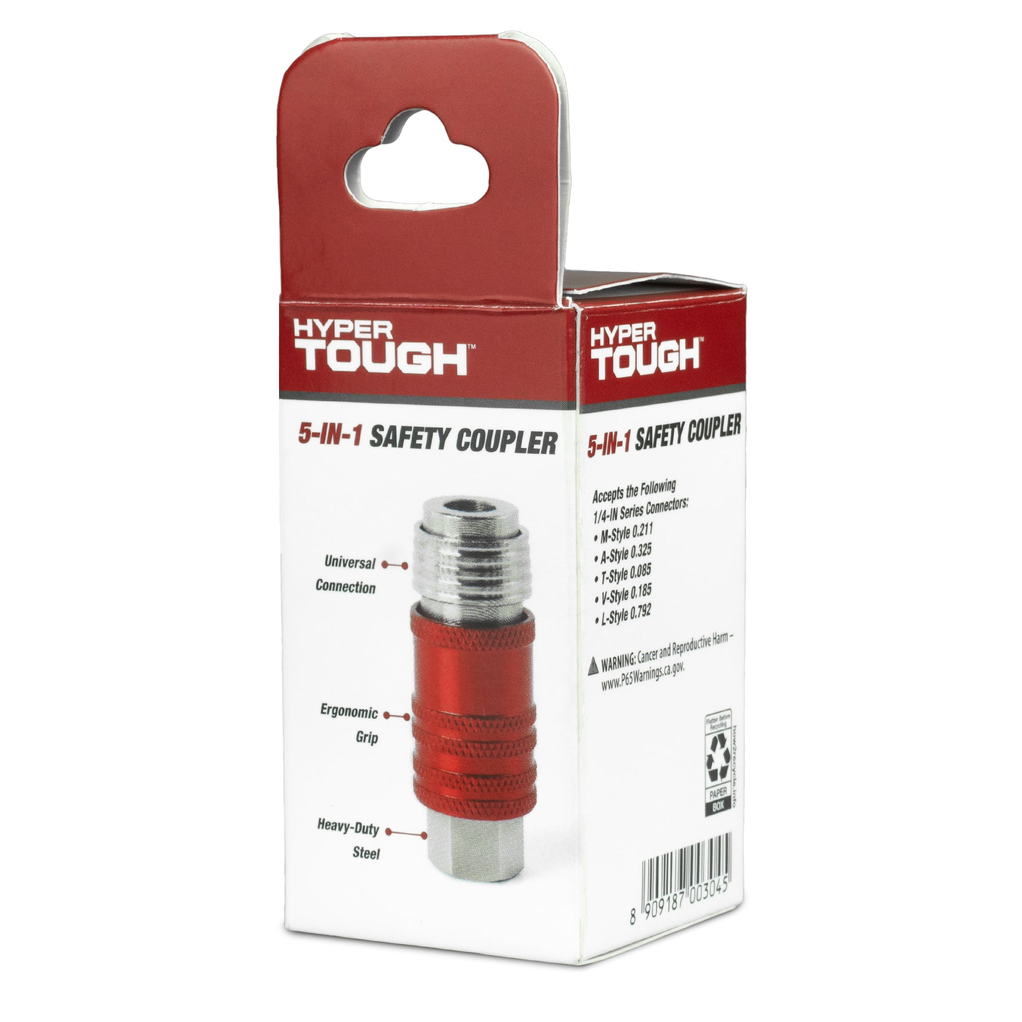Hyper Tough 5-in-1 Air Compressor Coupler Heavy-Duty Automotive Tool Accessory (Red, 0.25 in) boch5