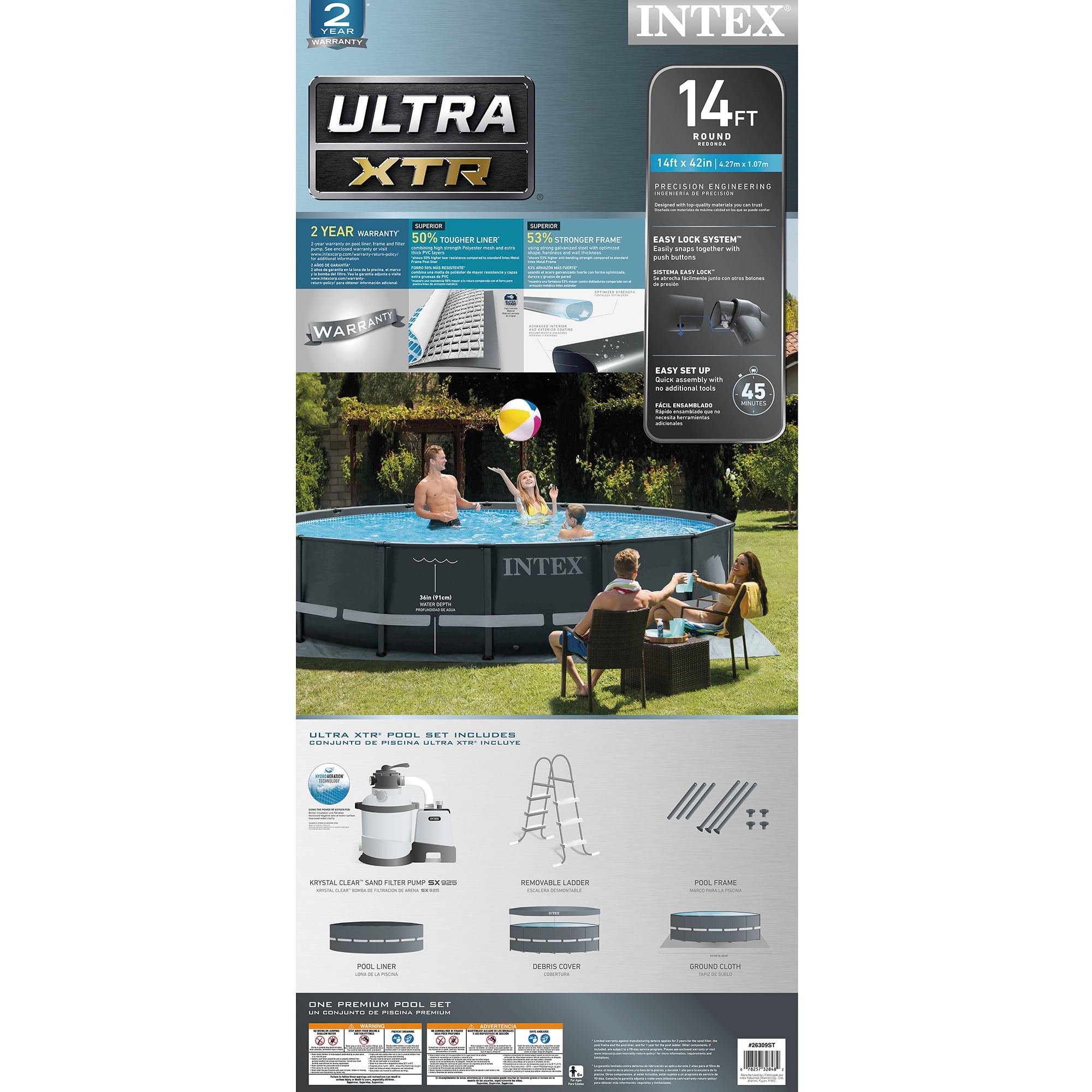 Intex Ultra XTR Above Ground Swimming Pool Set with Filter Pump (Gray, 14 ft x 42 in) knk28