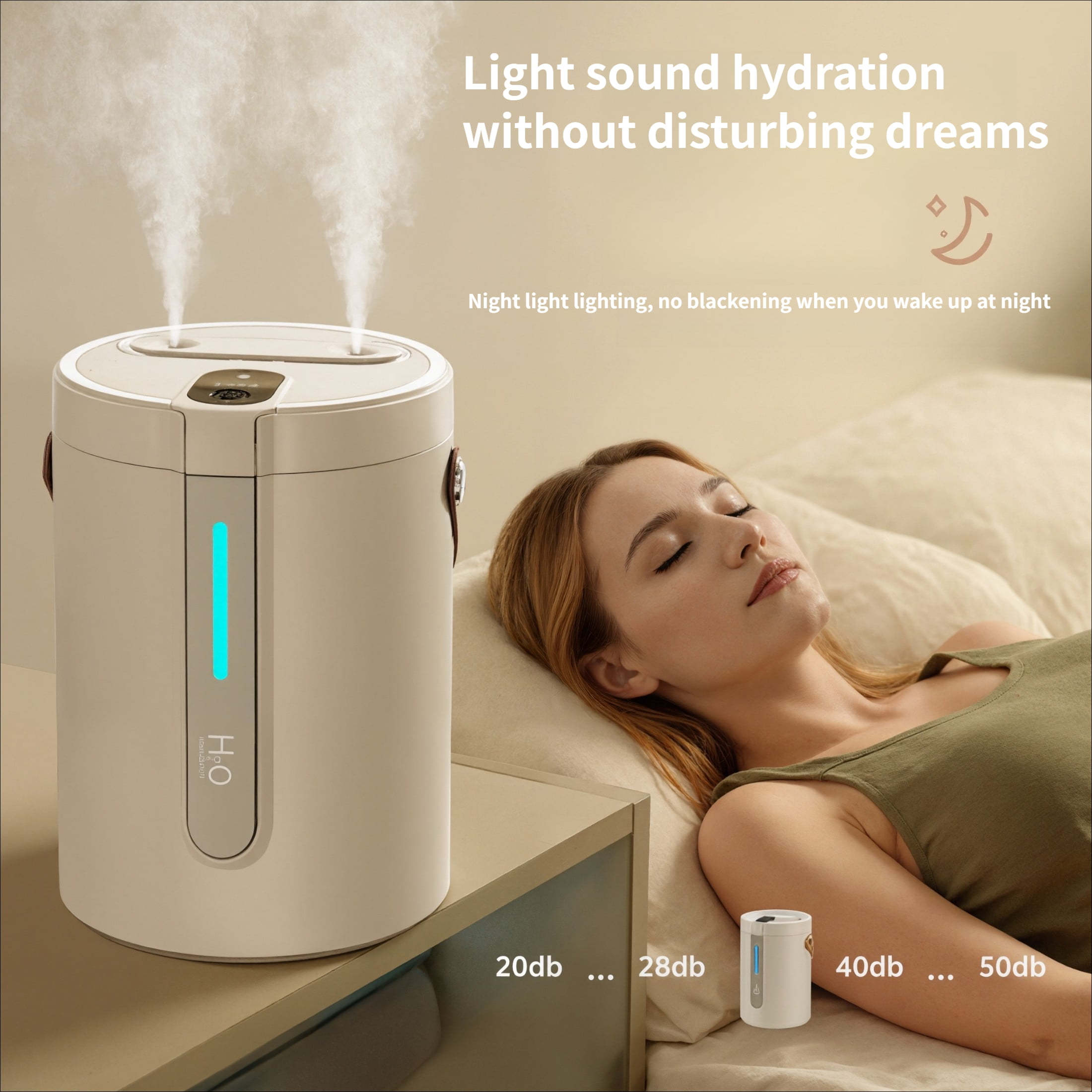 JINXIAN Dual Mist Humidifier with Night Light, Quiet Desktop Air Moisturizer for Home and Office (Beige, 84.5 fl oz) nm371