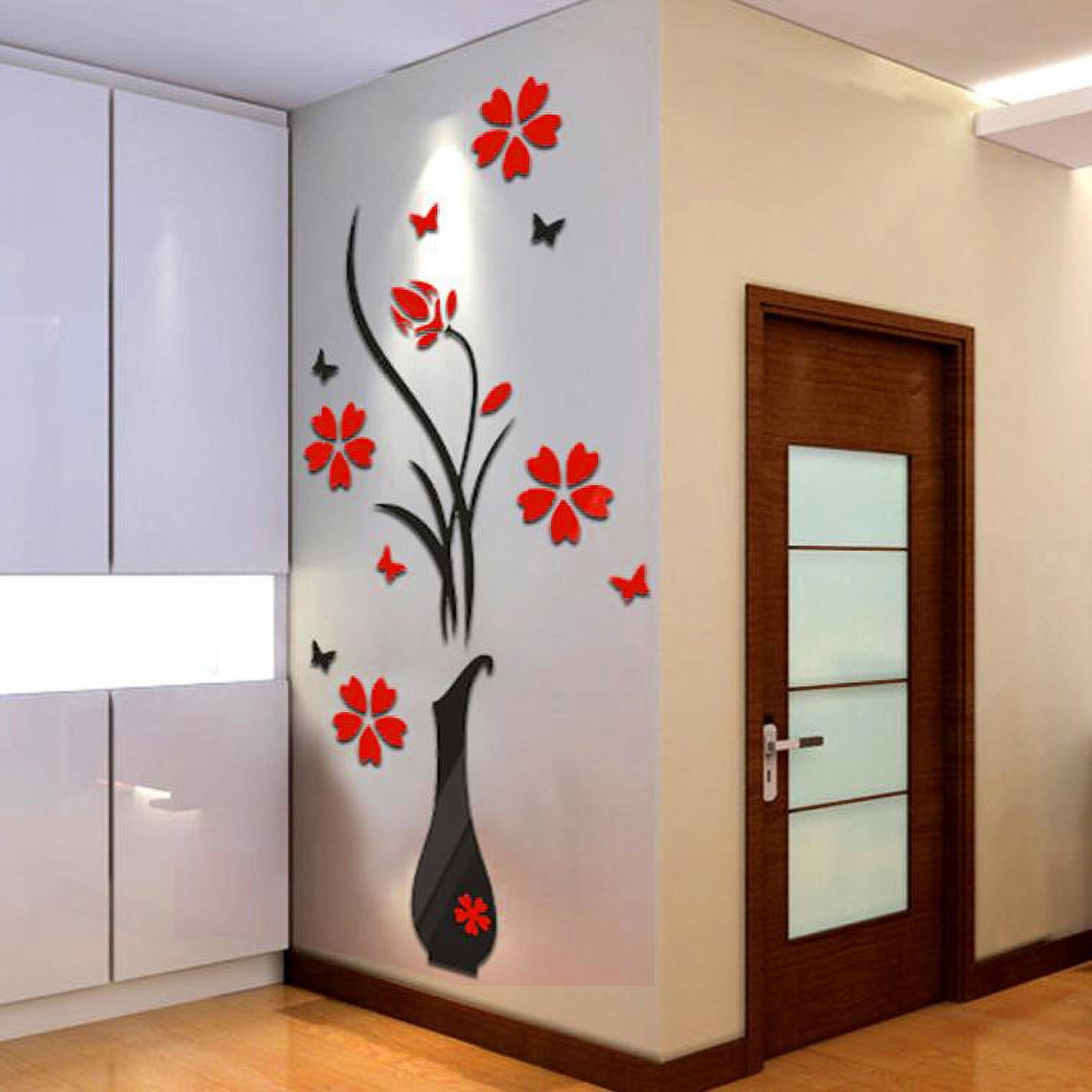 Fdelink 3D Acrylic Wall Decal Vase Flower Tree Art Decor (Black, 31.5 in x 15.7 in) ebdun