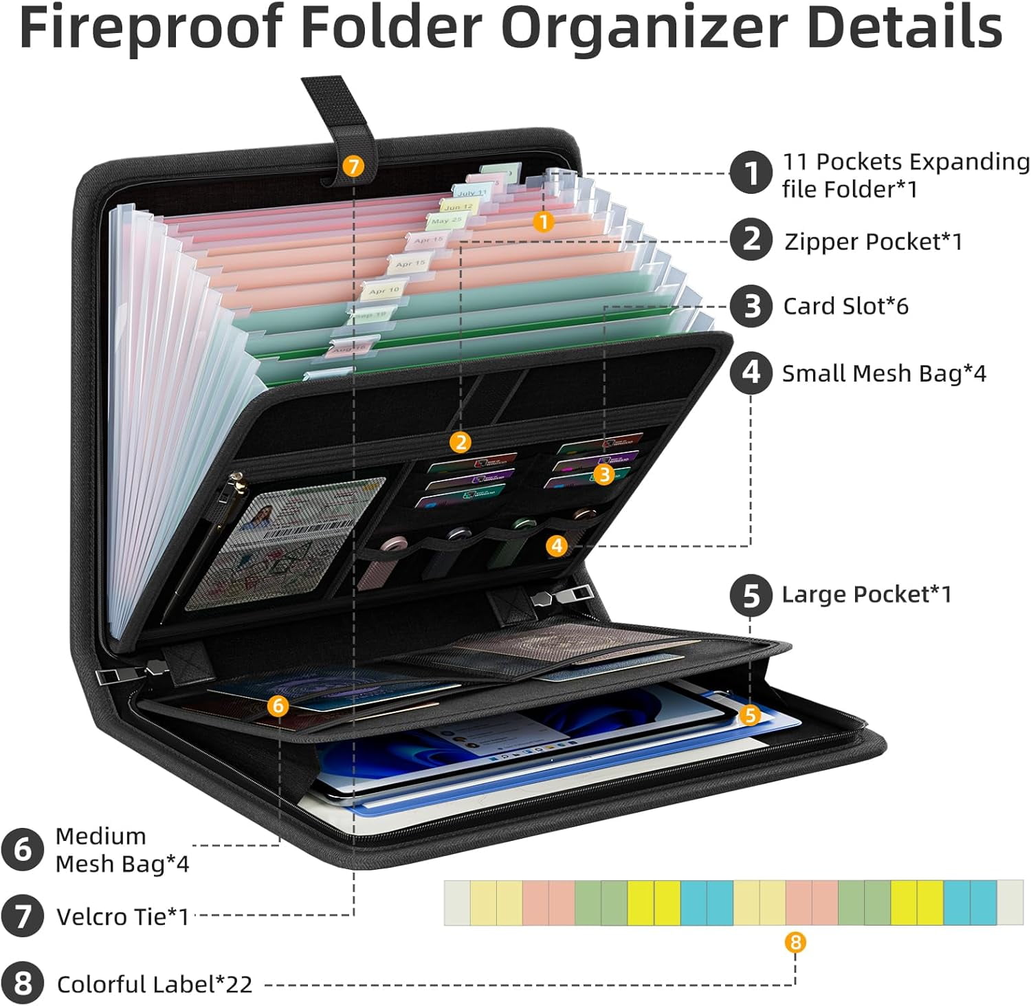 Gijjgole Fireproof Accordion File Organizer (Black, 14.17 in x 10.63 in x 1.57 in) 5c0a1