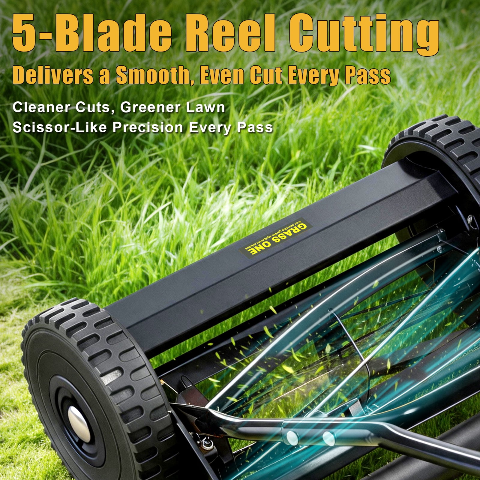 Grass One Manual Reel Push Lawn Mower with 5-Blade System (Black, 14 in) vq7ul