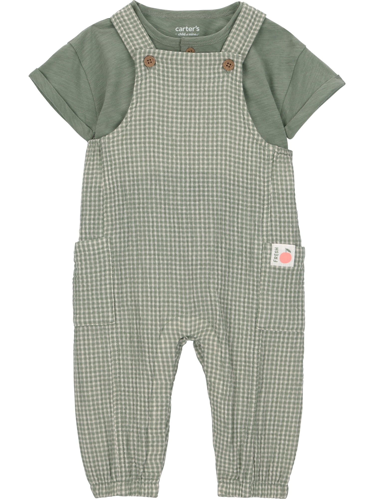 Carter's Child of Mine Baby Boy 2-Piece Gingham Overalls Set (Green, 0-24 Months) x15pu