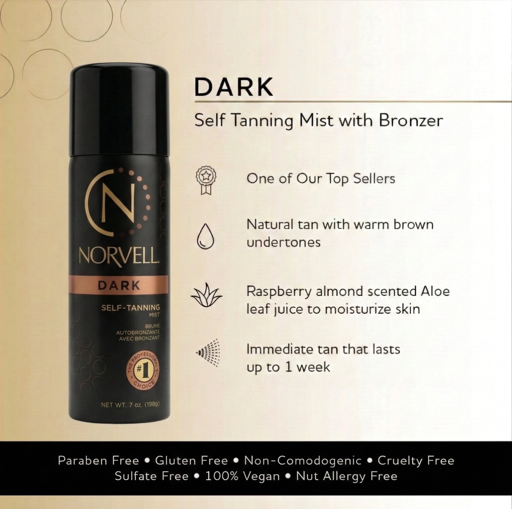 Norvell Dark Self Tanning Mist with Bronzer (Natural Finish, 7 oz) co1x2