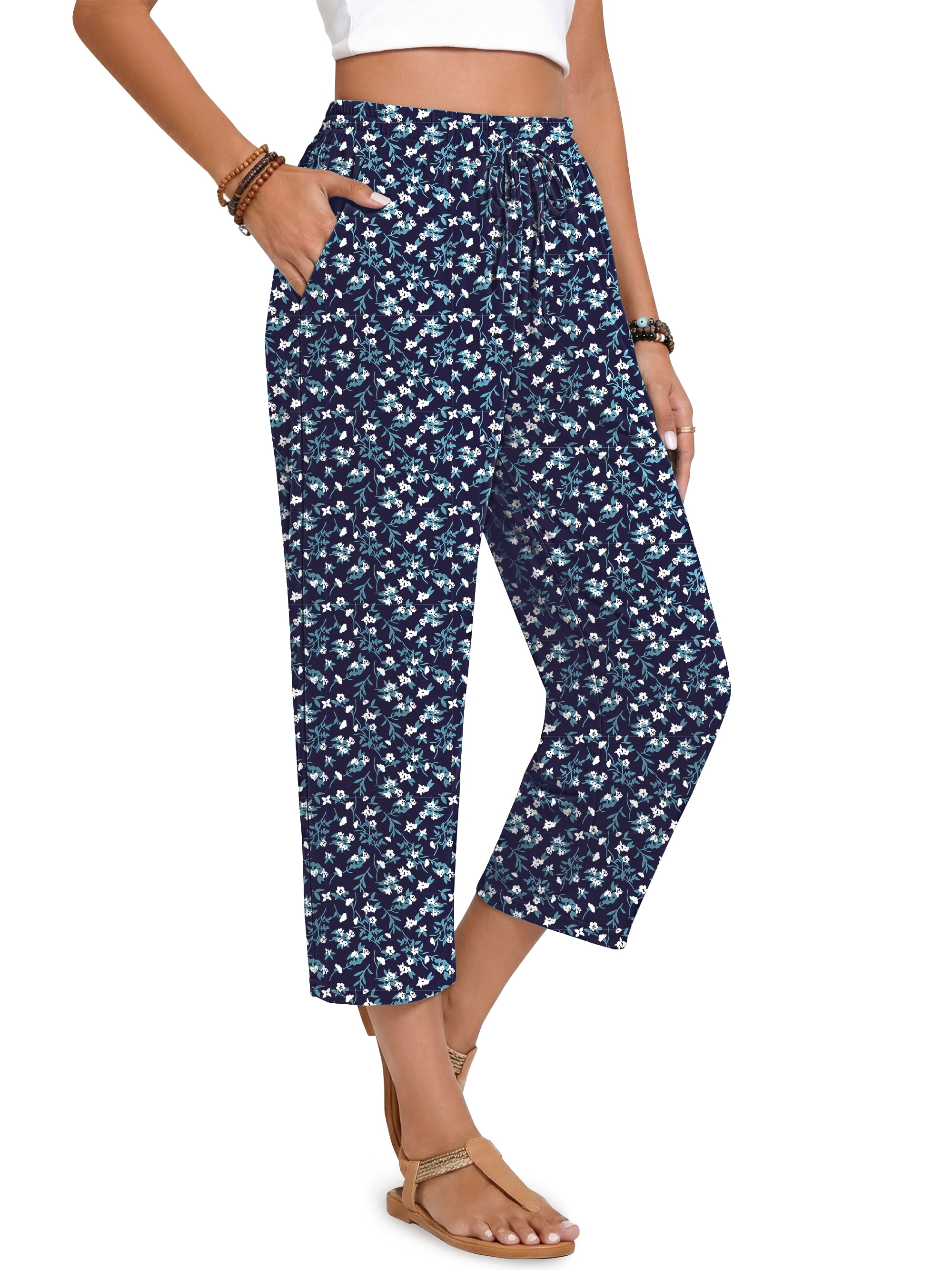 Fantaslook Womens Capri Pants Drawstring Palazzo Trousers with Pockets (Black, L) g6k8w