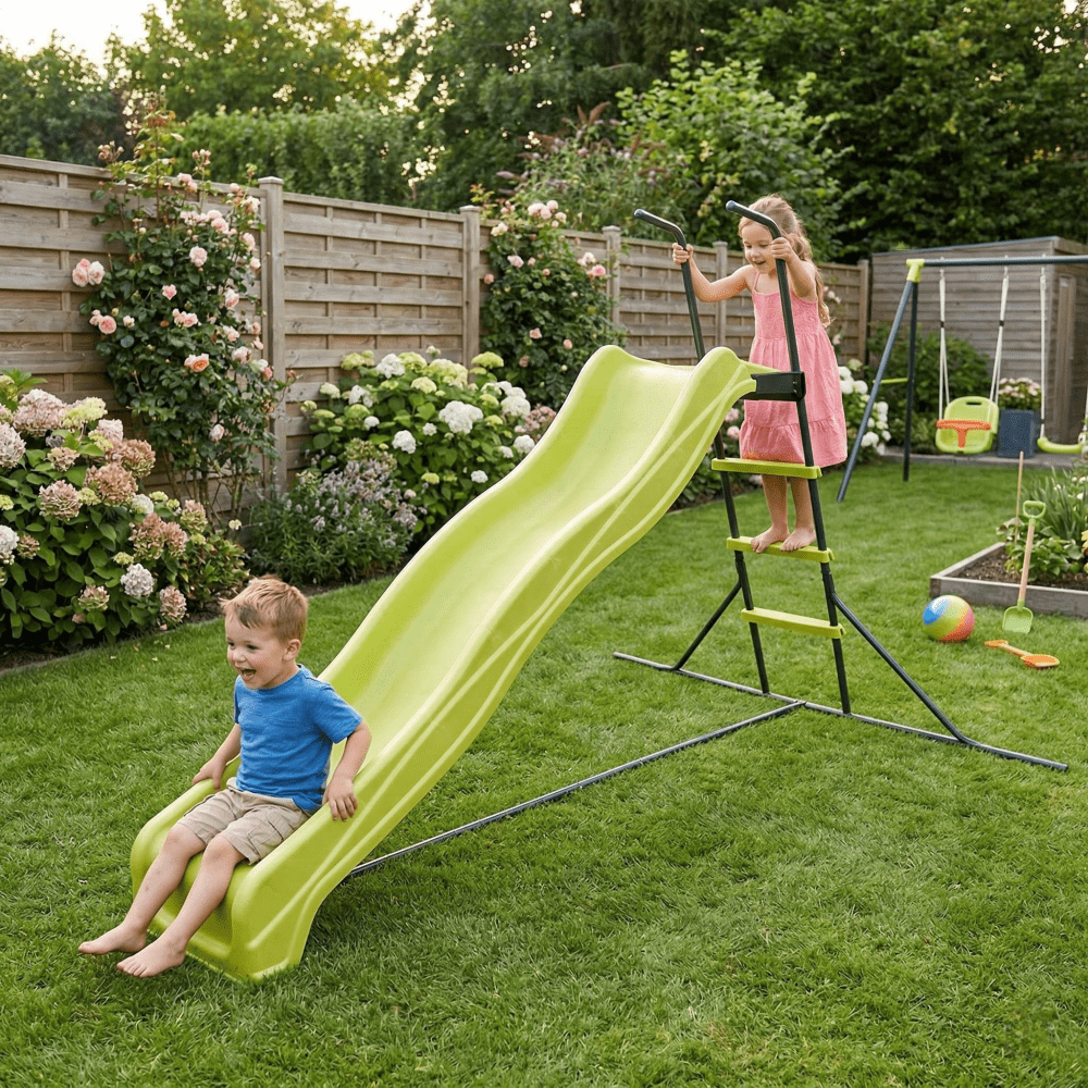 Cozynest Freestanding Kids Slide, Indoor and Outdoor Playground Equipment for Backyard (Green, 93.7 x 72.04 x 56.69 in) 5h4ur