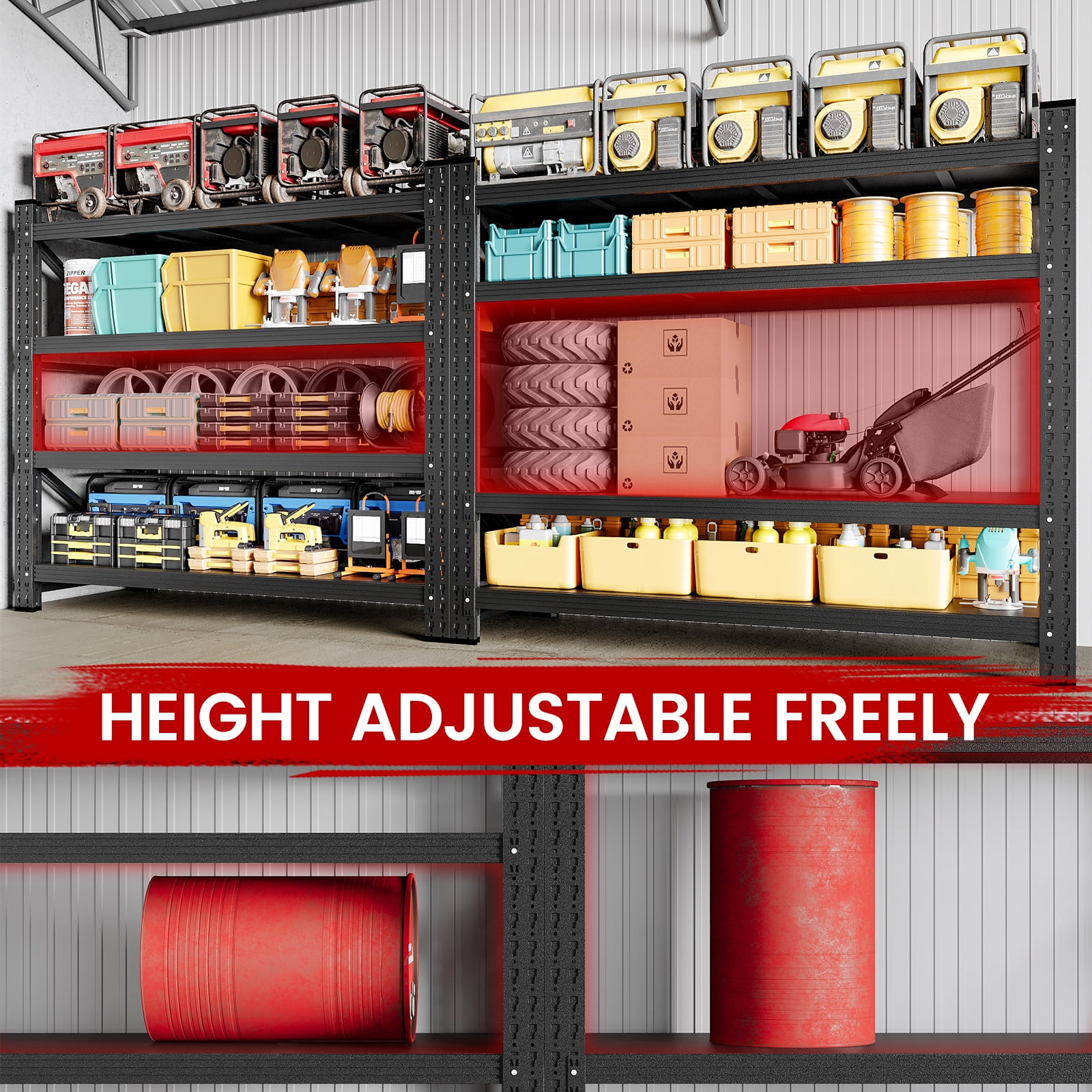 AUHUP 4-Tier Heavy Duty Metal Garage Storage Shelving Unit (Black, 48 in W x 24 in D x 70 in H) m2fh0