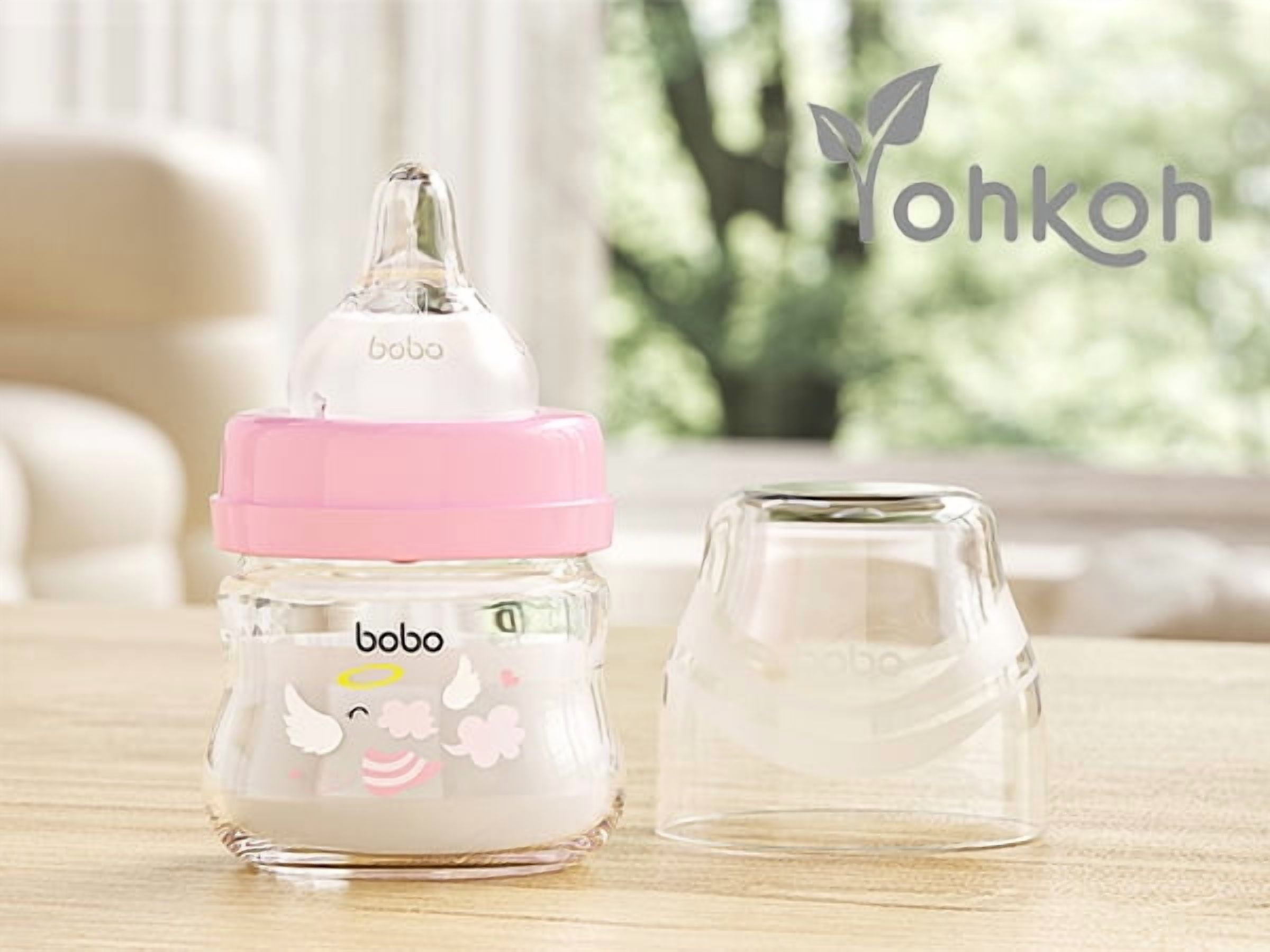 YOHKOH Newborn Glass Feeding Set, Anti-Colic Wide-Neck Design, Slow Flow (Red, 2.7 fl oz, 2-Pack) zh7iu