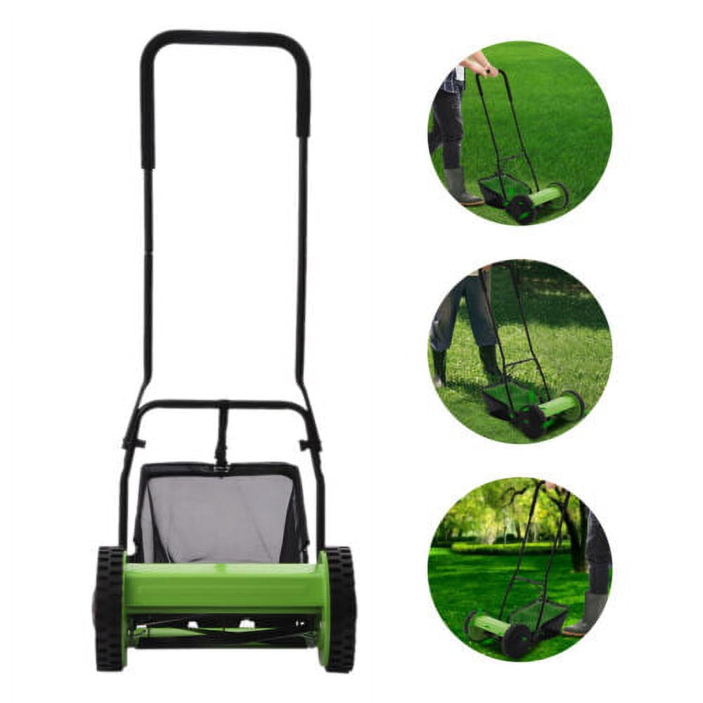 Generic Manual Reel Lawn Mower 5-Blade Push Walk Behind (Green, 12 in Cutting Width) bkmju