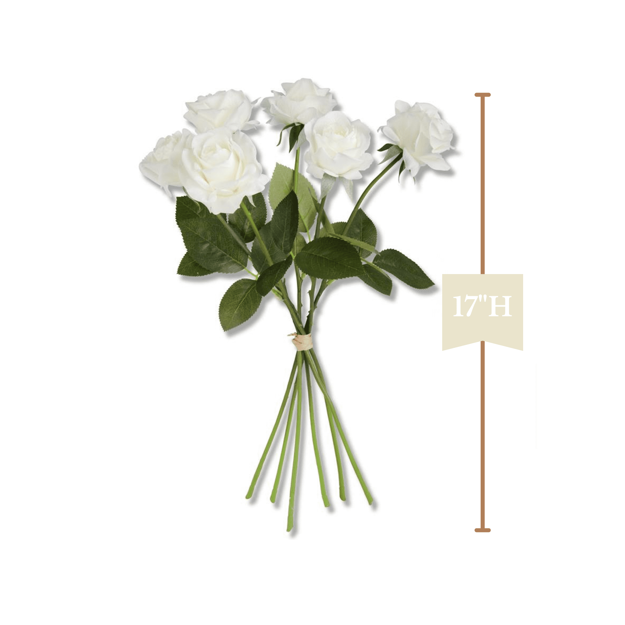 K&K Interiors Real Touch Full Bloom Artificial Rose Flower Bouquet (White, 17 in, 6 Stem Bundle) i30ns