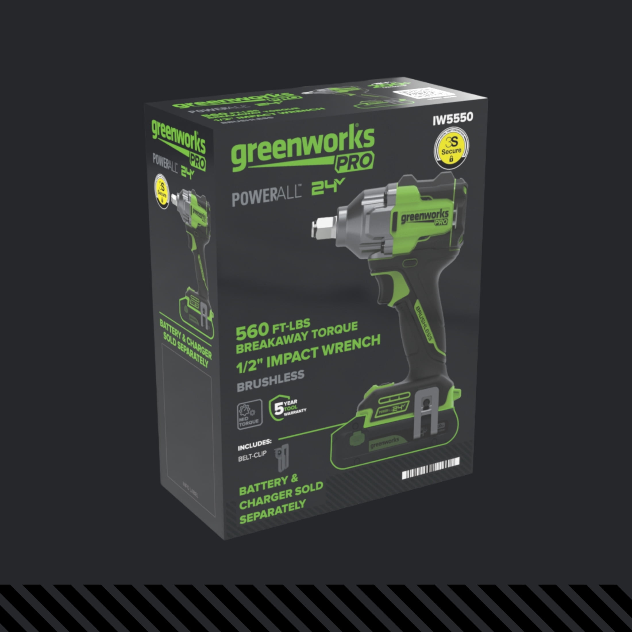 Greenworks Pro 24V 1/2-inch Cordless Impact Wrench with 560 ft-lb Breakaway Torque (Tool Only) 8nqa5