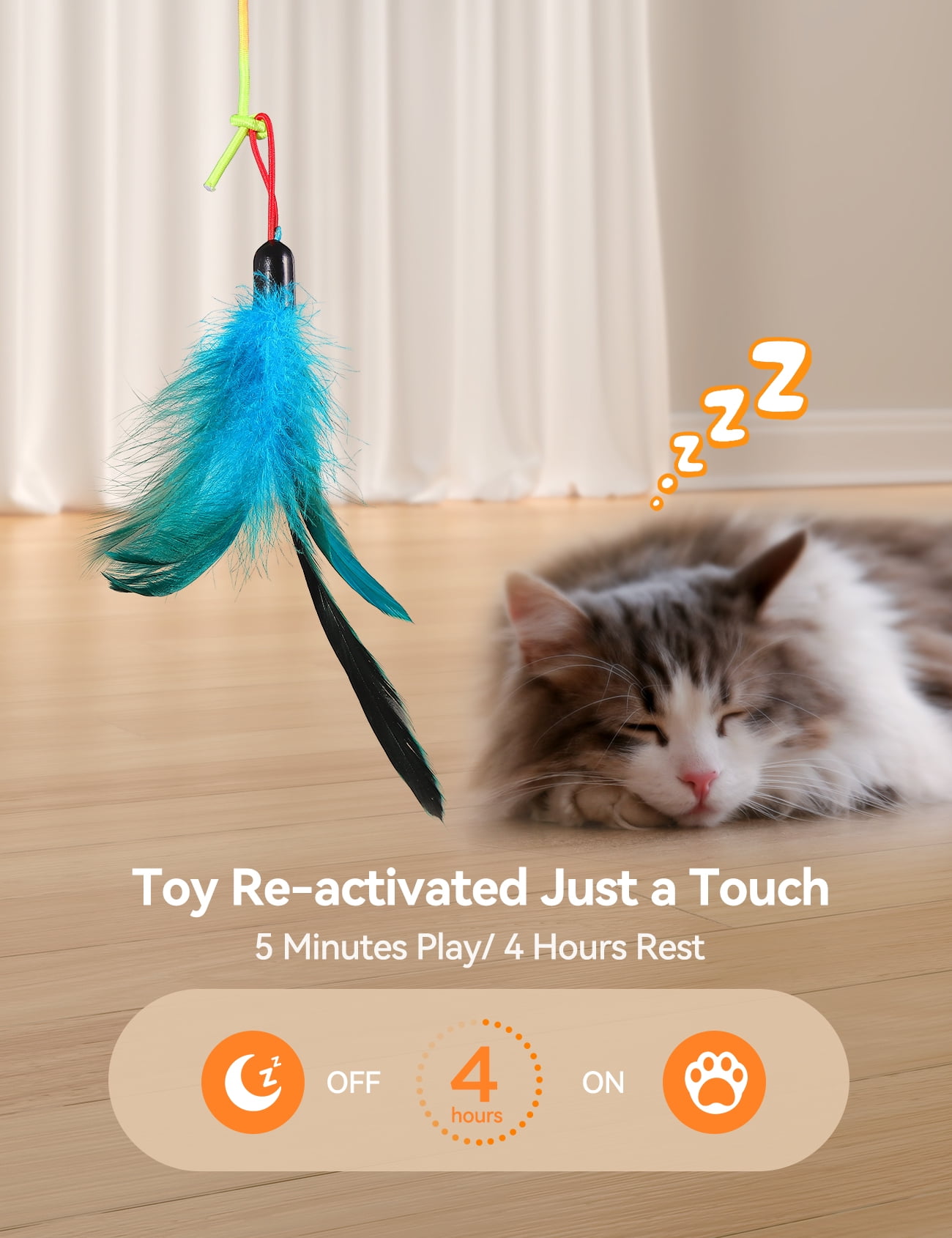Feelneedy Interactive Cat Toy, 2-in-1 Automatic Laser Teaser and Hanging Feather Toy for Indoor Cats (White, 9.8 in) 47kni