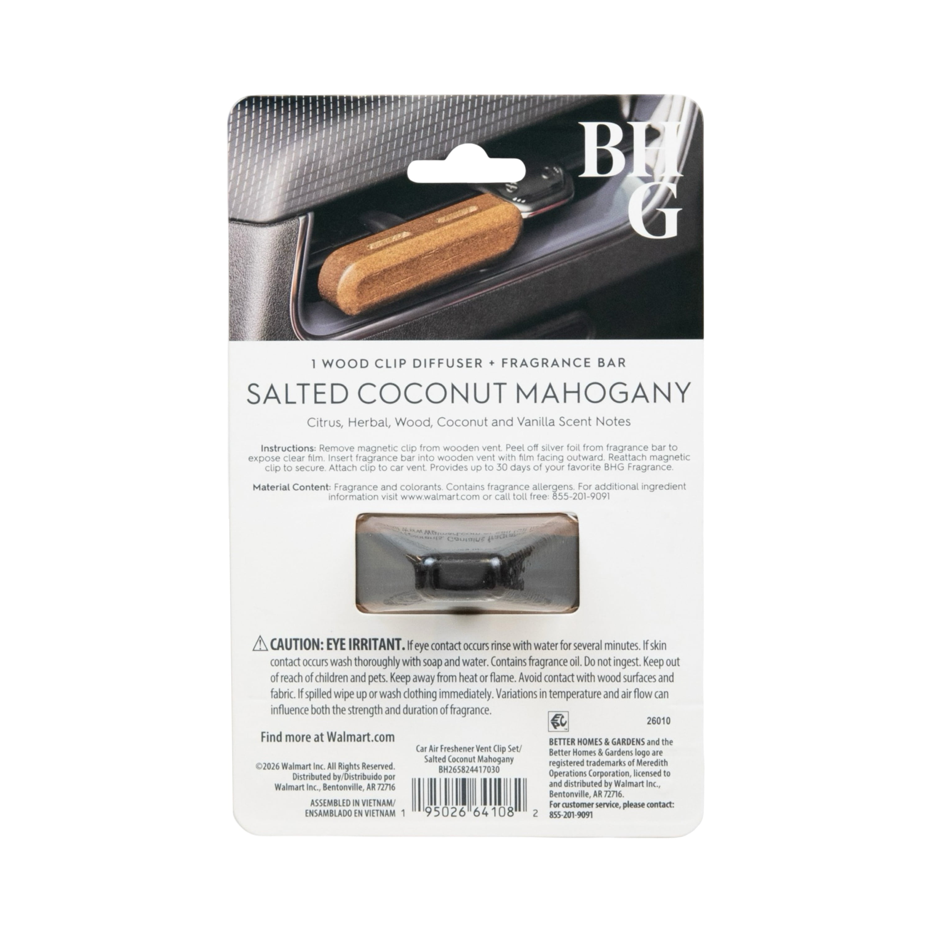 Better Homes & Gardens Salted Coconut Mahogany Car Vent Diffuser Set (White, 0.07 fl oz) fb218