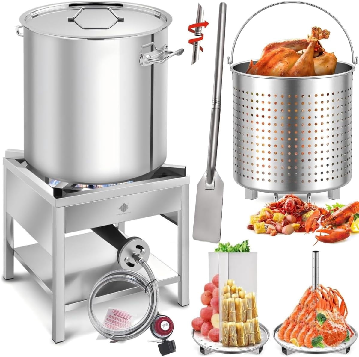 ARC USA 64QT Stainless Steel Seafood Boiling Kit with 200,000 BTU Propane Burner and 36 in Mixing Paddle (64QT) hekdu