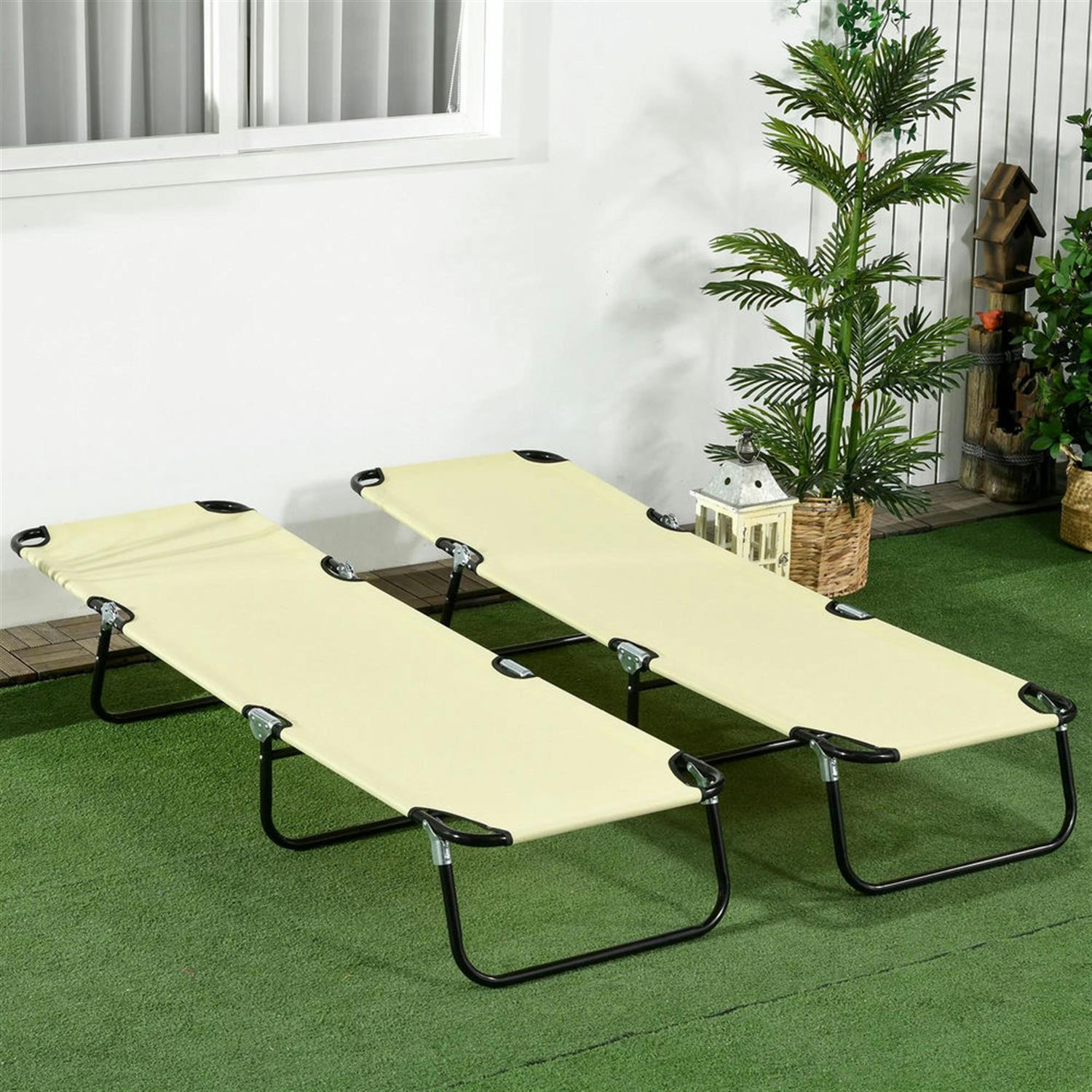 Demi Bonn 2-Piece Outdoor Collapsible Chaise Loungers, 5-Position Reclining Folding Beach Chairs with Steel Frame (Beige, 2-Pack) sducn