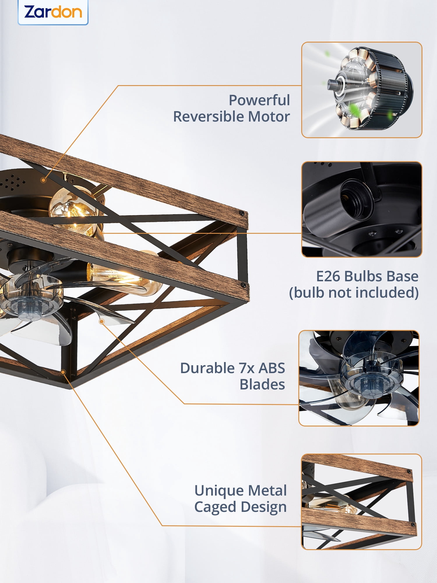 Zardon 16 in Low Profile Caged Ceiling Fan with Light and Remote Control (Brown Wood, 20 in) 7ewbv