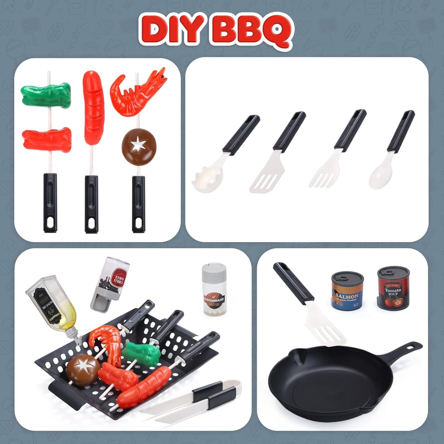 Trysworso Kids BBQ Grill Playset with Realistic Smoke Sound and Light (25.6 in) hl5o6