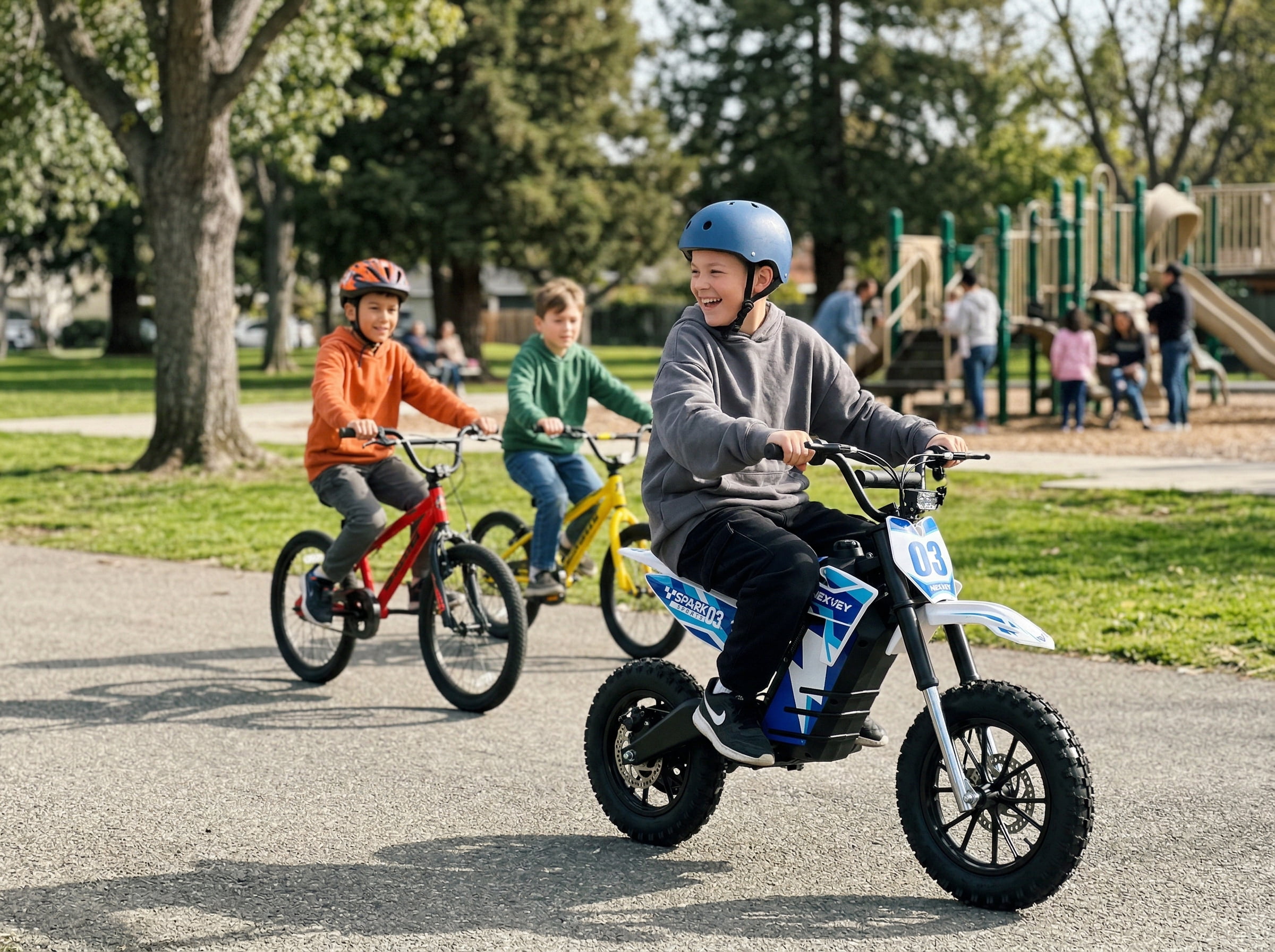 NEXVEY Spark 03 Electric Dirt Bike for Kids, 1500W Off-Road Ebike with Dual Suspension (Blue, 14 in Tires) nomxy