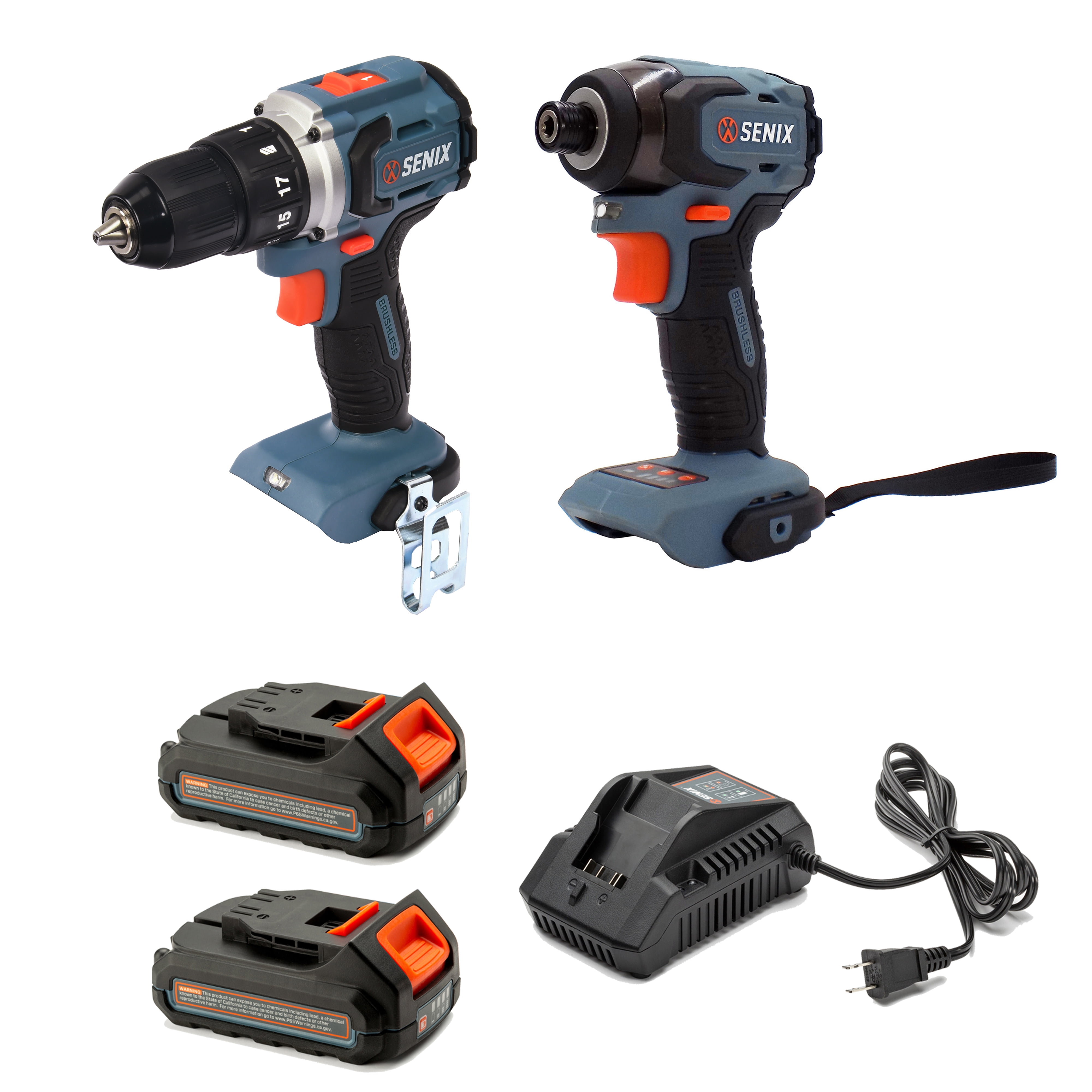 Senix 20V Cordless Power Tool Set with Keyless Drill and Hex Impact Driver (Blue, 2-Tool Kit) c8ixj - Image 3