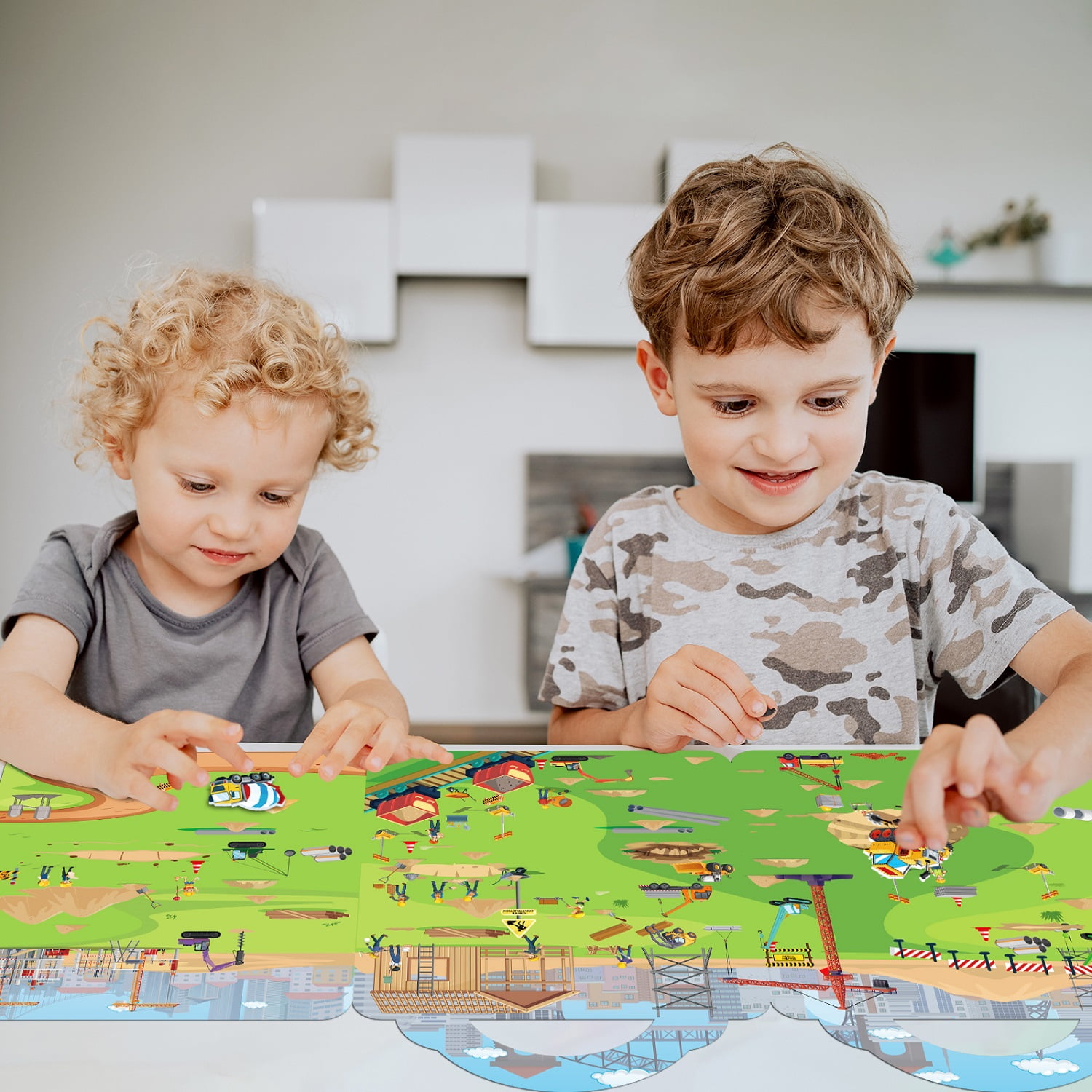 Elfew Puffy Sticker Books for Kids, 3D Reusable Construction and Vehicle Activity Set (Green, 2 Pack) 1gy62
