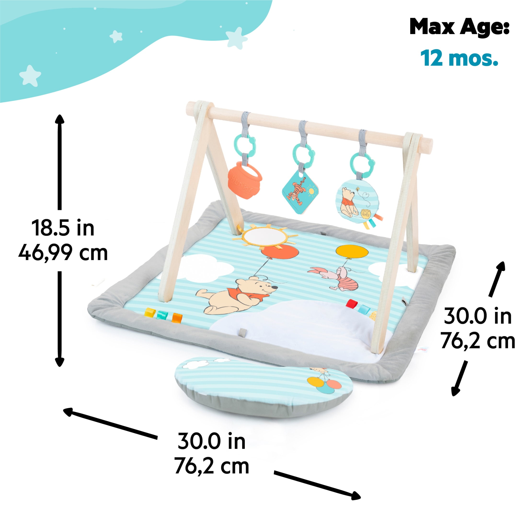 Bright Starts Disney Winnie the Pooh Once Upon a Tummy Time Activity Gym (Blue, 30 in x 30 in x 18.5 in) gbe0j