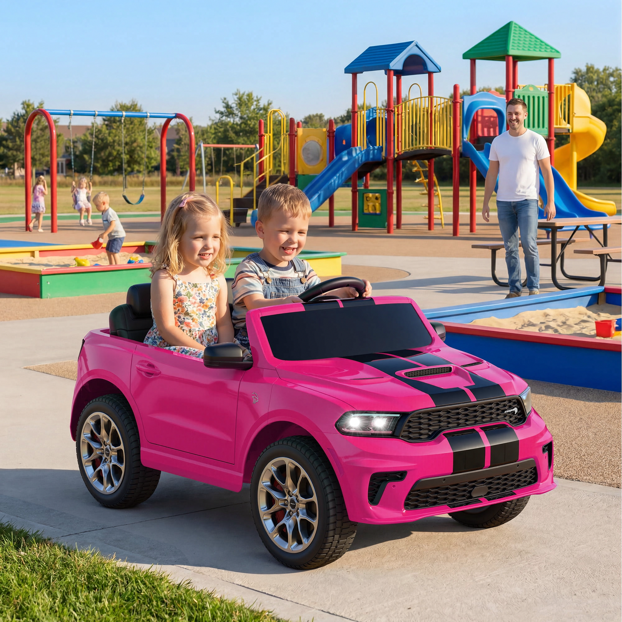 Wisairt Dodge Durango Kids Electric Ride-On Car, 12V Licensed Motorized SUV with Parent Remote Control, LED Lights & Music (Pink, 17 in Seat) i9tmh