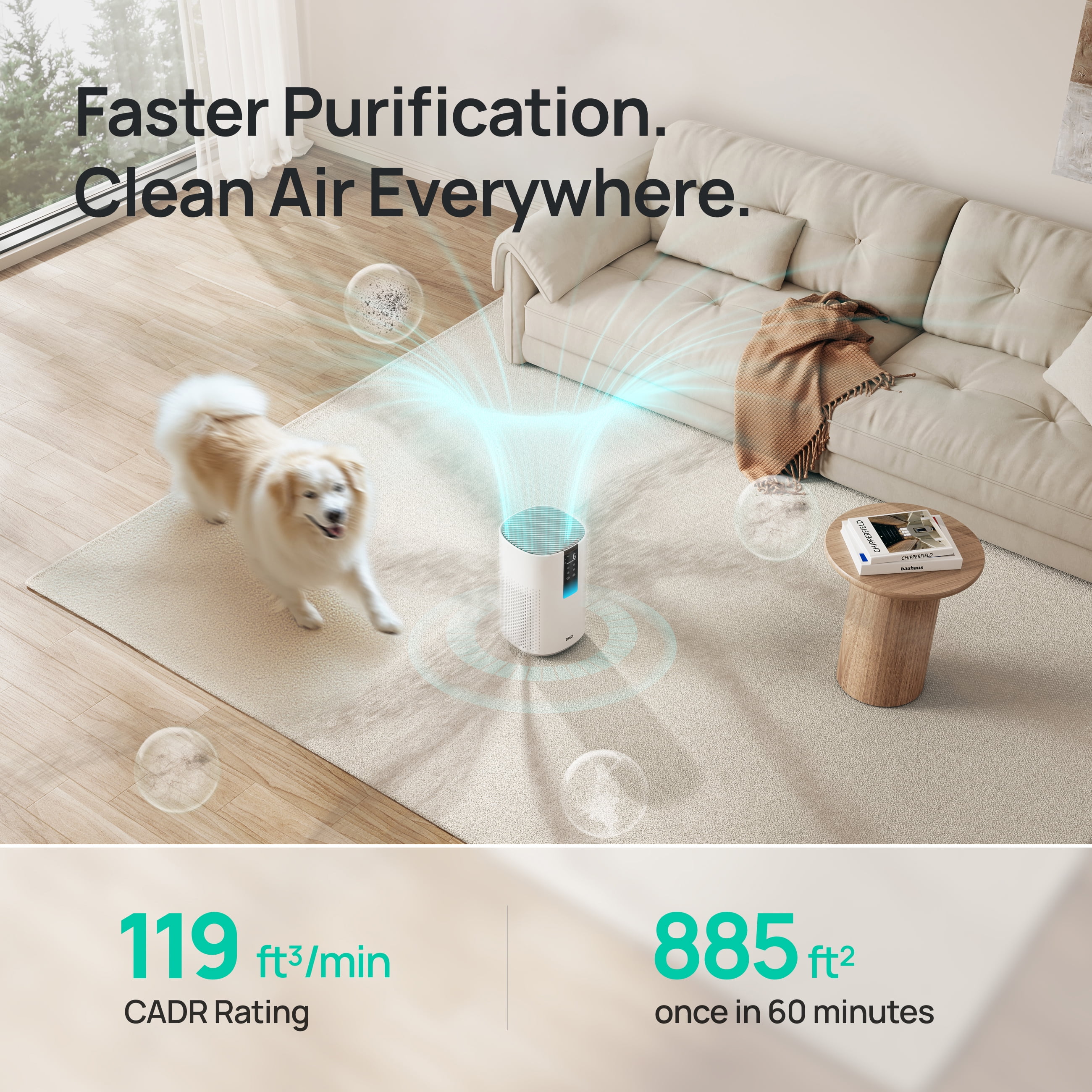 DREO HEPA Air Purifier for Large Rooms, Smart Home Air Cleaner with 5-Stage Filtration and PM2.5 Display (White, 1600 sq ft) p1azm