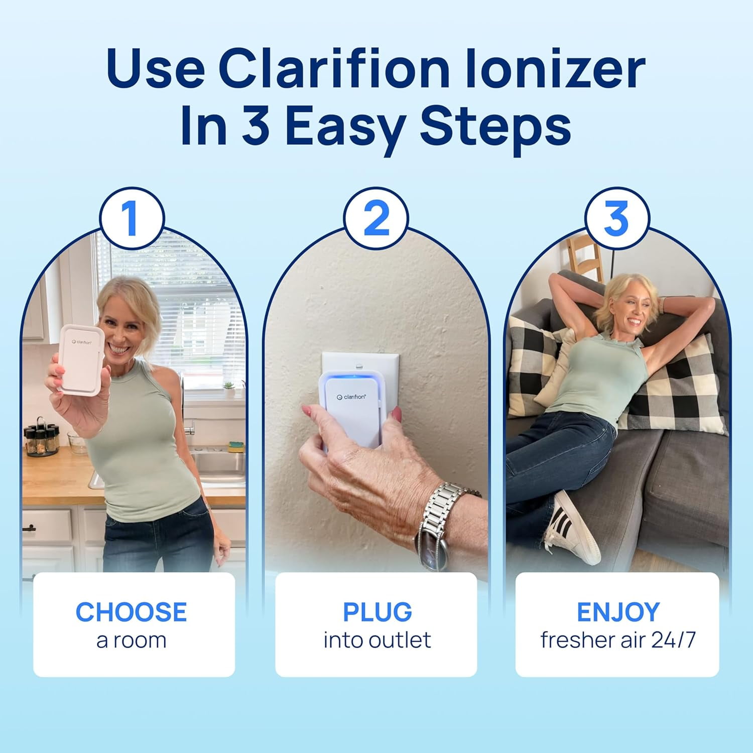 Clarifion Negative Ion Air Purifier for Home, Quiet Odor and Smoke Eliminator (White, 3 Pack) 97oyj
