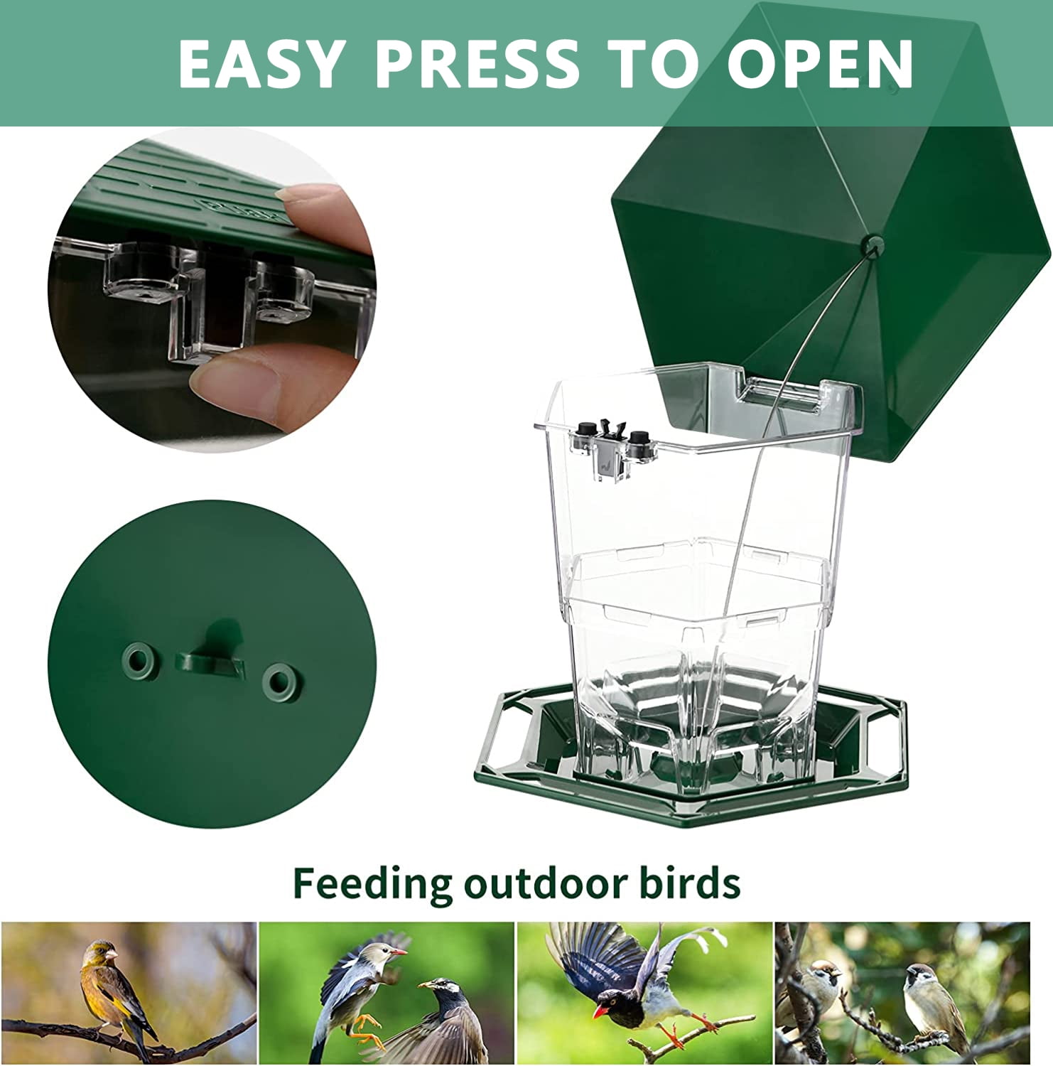 PHANCIR Wild Bird Feeder for Outdoor Hanging, Expandable Heavy-Duty Seed Dispenser with Latch (Green, 2.2 lb Capacity) yjh8w