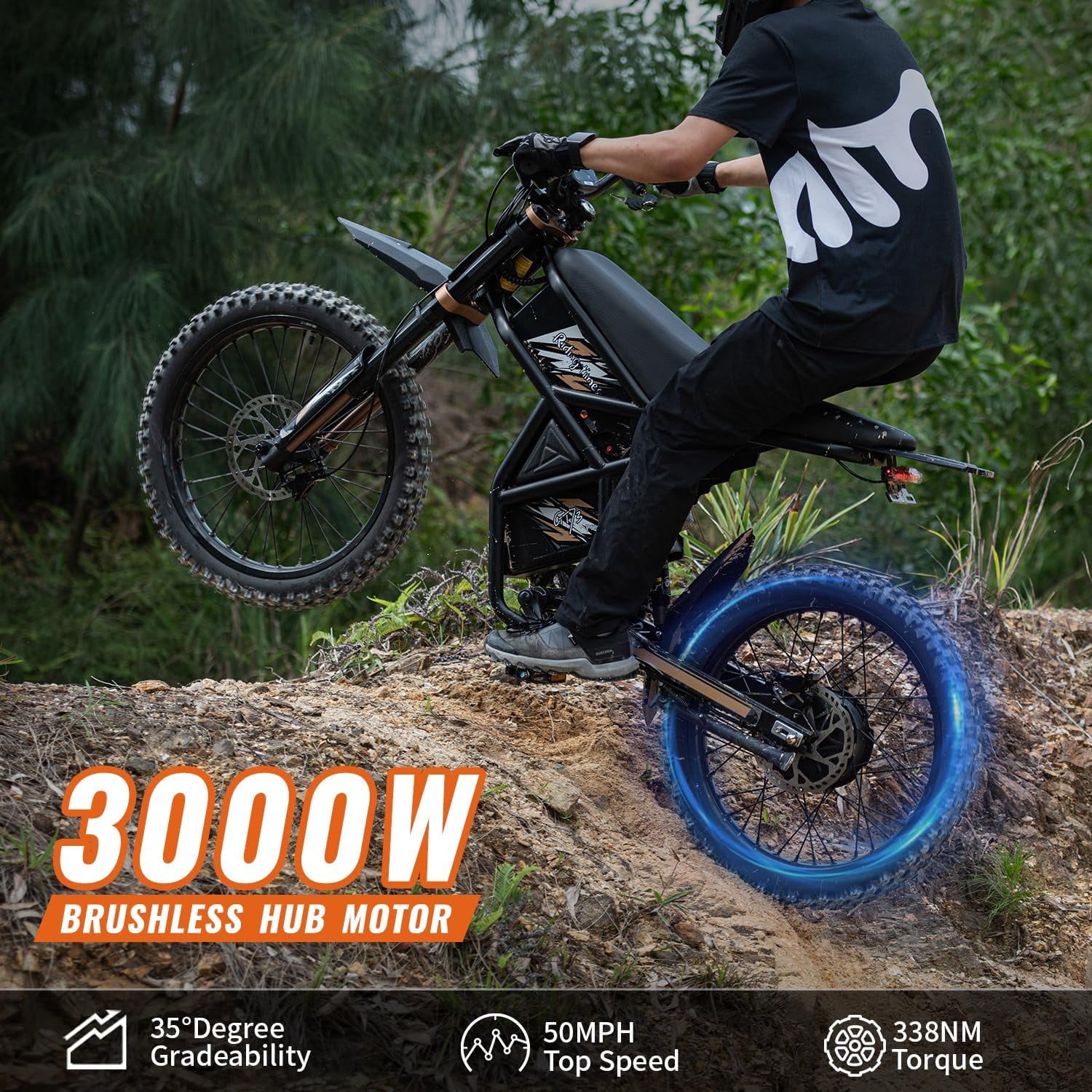 Riding'Times GT73 Pro Electric Bike, 3000W Dual Motor Off-Road E-Bike with Hydraulic Brakes (Black, 25 in x 3 in Tires) wi7x3