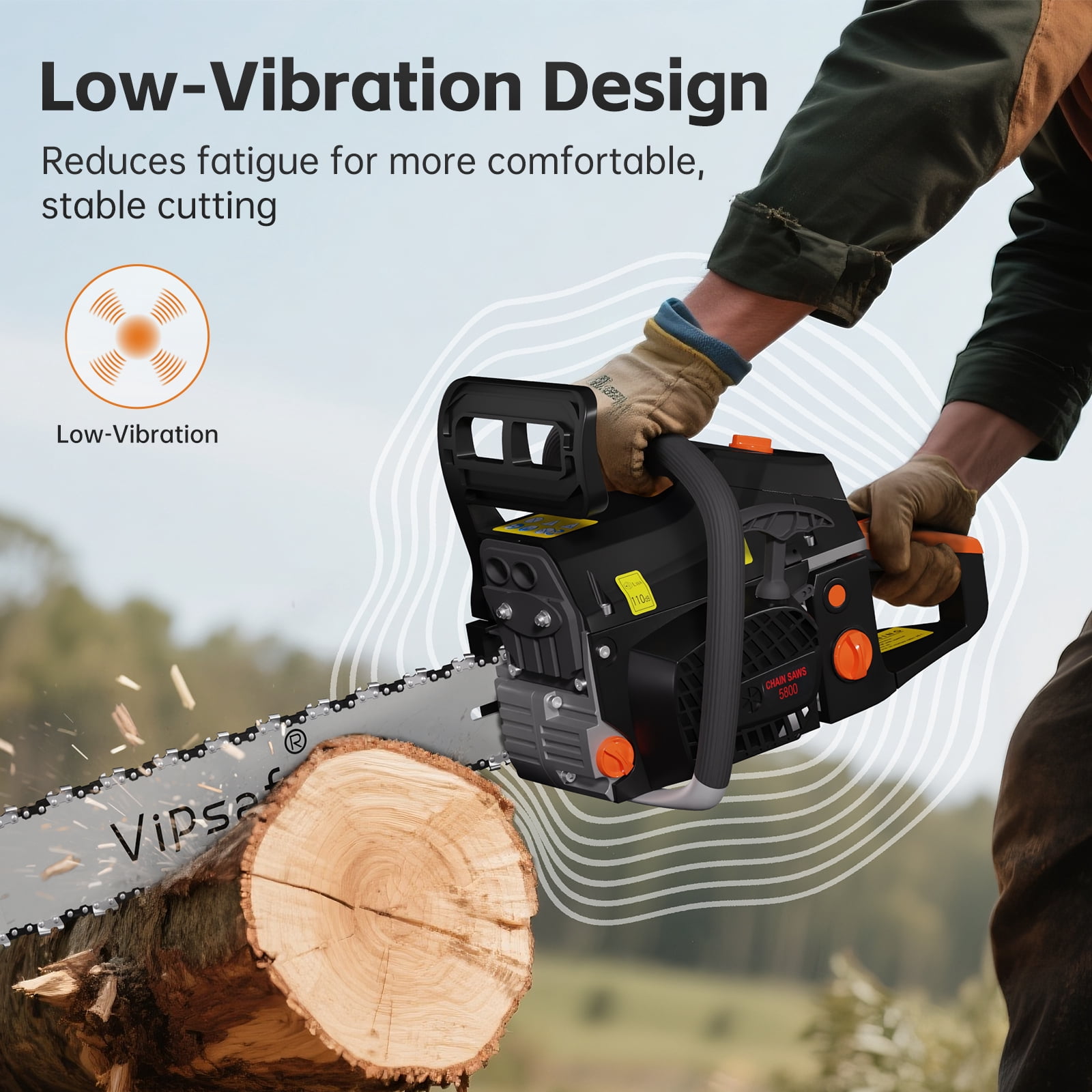 Vipsafe 58cc Gas Chainsaw, 2-Cycle Engine, Anti-Vibration, Heavy-Duty Tree Cutting & Wood Trimming (Red, 20 in) r7awt