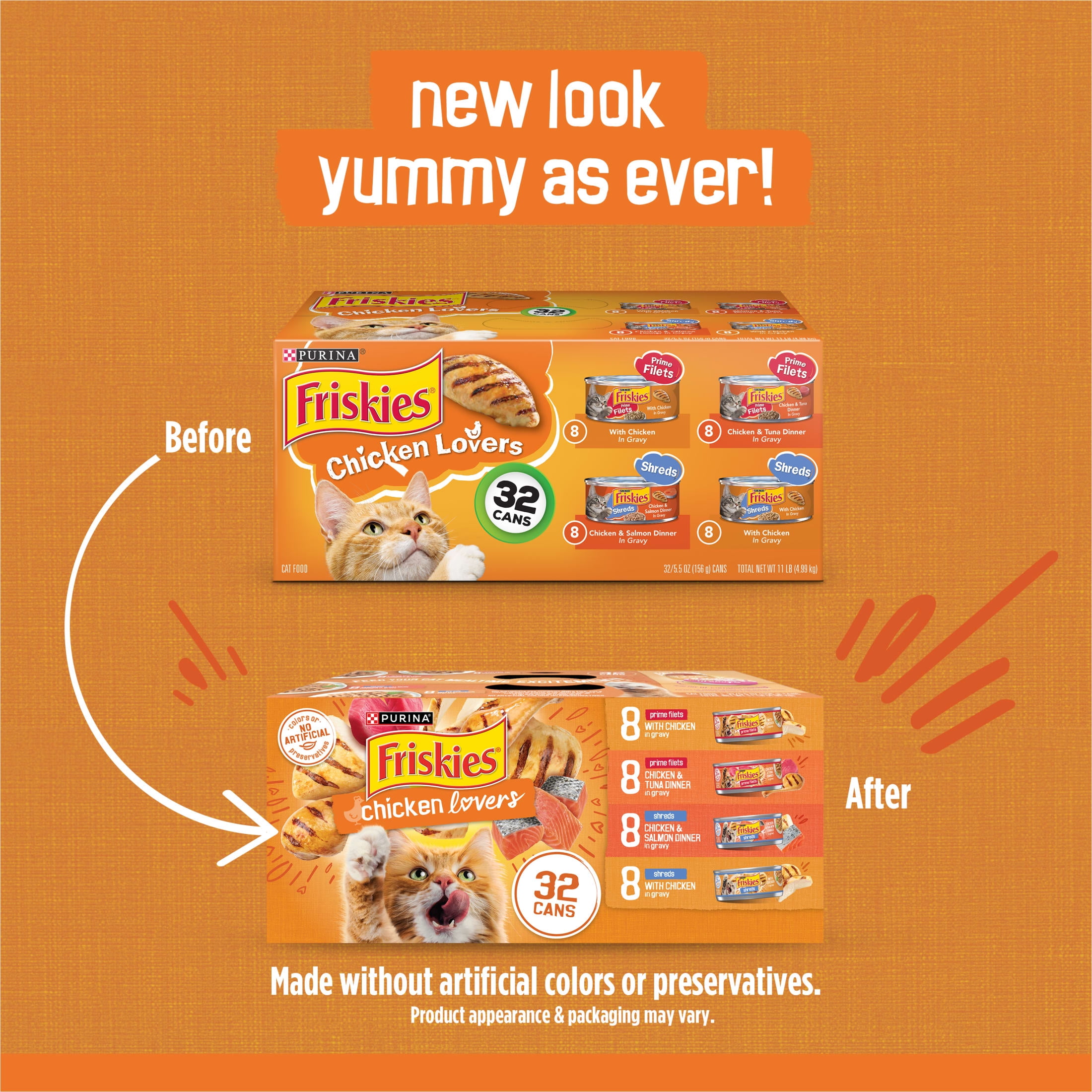 Friskies Gravy Wet Cat Food Variety Pack, Chicken Lovers Prime Filets and Shreds (32 Count, 5.5 oz) te736