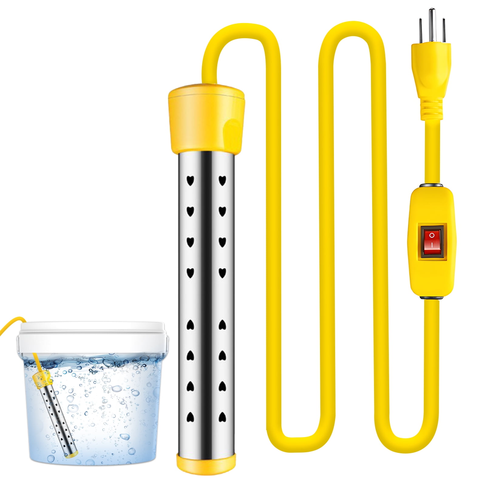 Fyydes 1500W Electric Immersion Water Heater, Portable Submersible Bucket Heater with Auto-Shutoff & Stainless Steel Guard (1500W) 9h03d