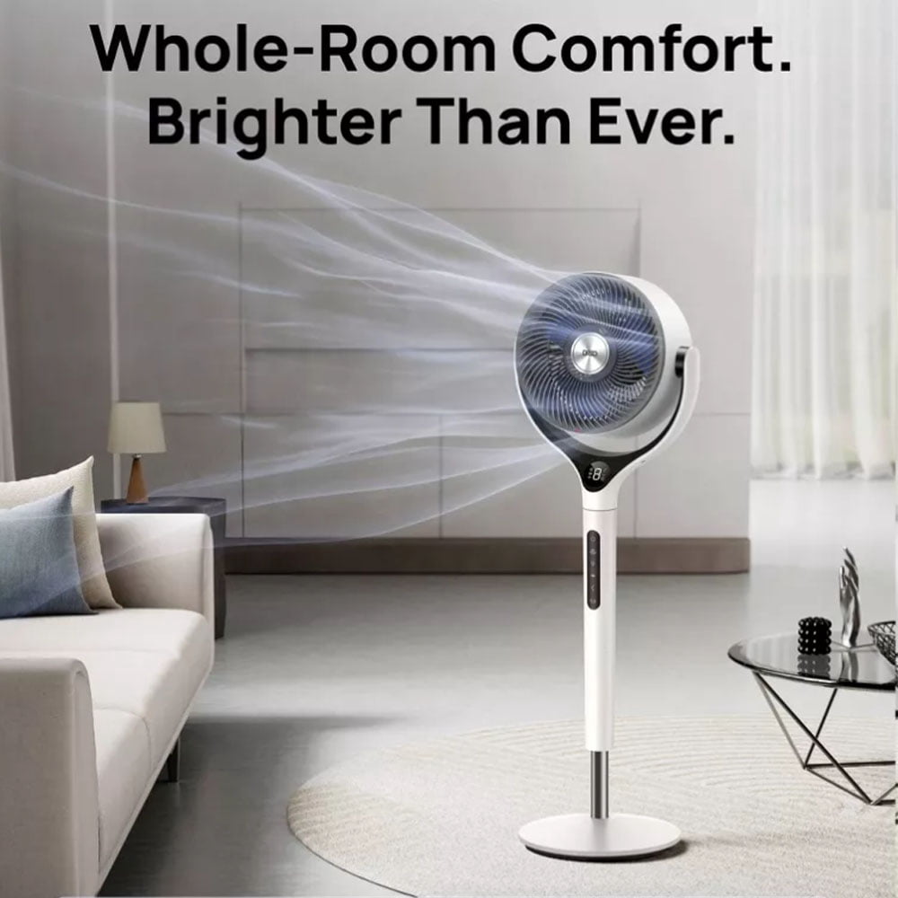 DREO Smart 9-Inch 3D Oscillating Pedestal Fan with Wi-Fi and Remote (White, 37-42 in Height) u38y8