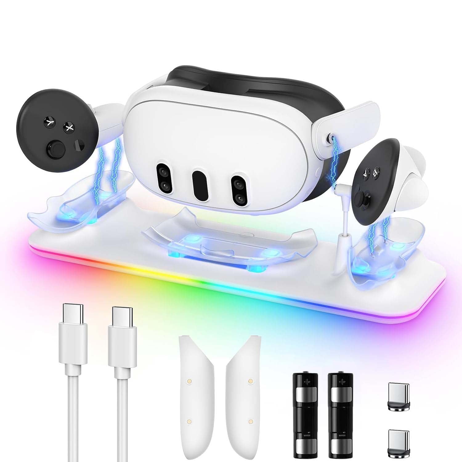 Prociv VR Charging Dock for Meta Quest 3, Magnetic Charging Station with RGB Light and Rechargeable Batteries (White, 1 Pack) iq375