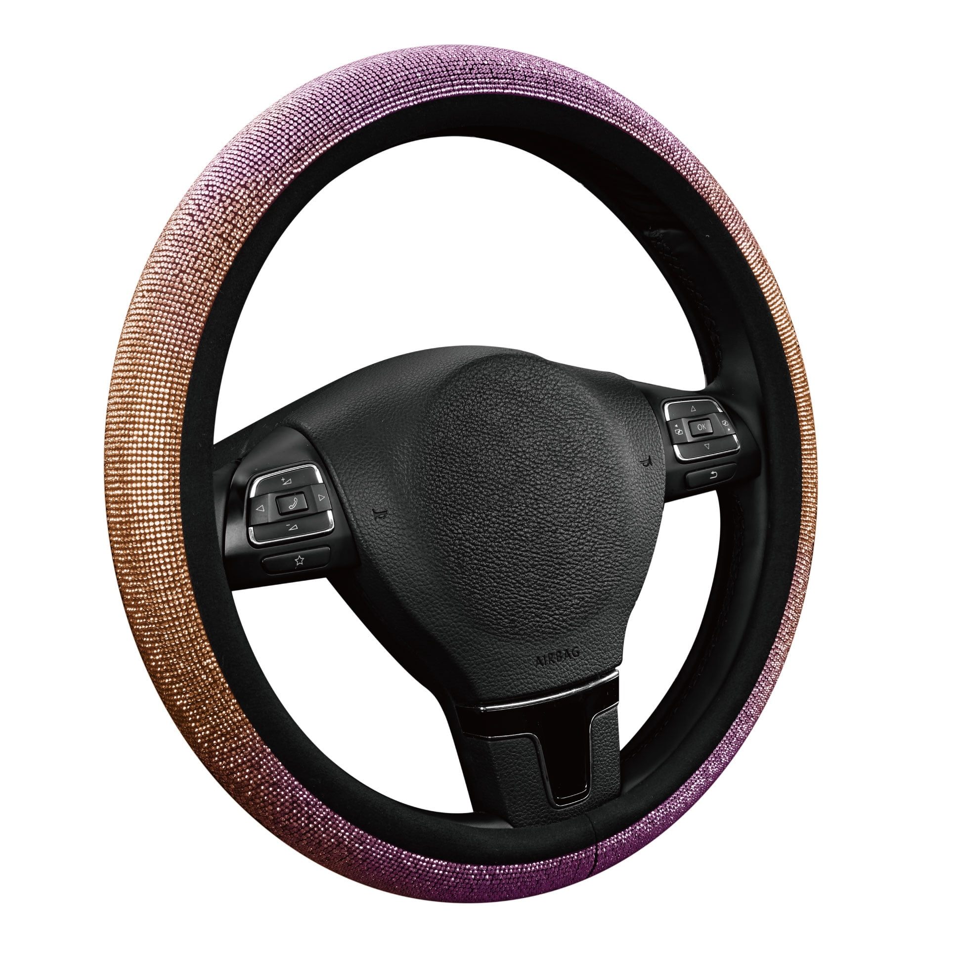 Auto Drive Bling Diamond Steering Wheel Cover, Sparkly Crystal Rhinestone Grip, Universal Fit for Cars and SUVs (Pink, 15 in) 8ulvh