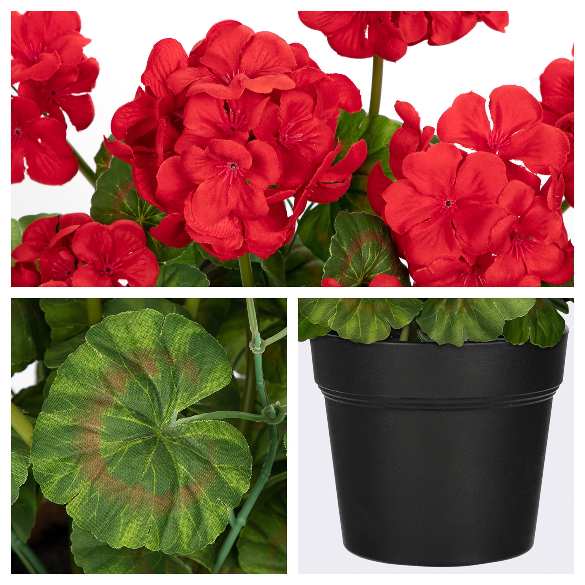 Briful Artificial Geranium Potted Plant Realistic Silk Floral Decor for Home and Office (Red, 16 in) g0vx4
