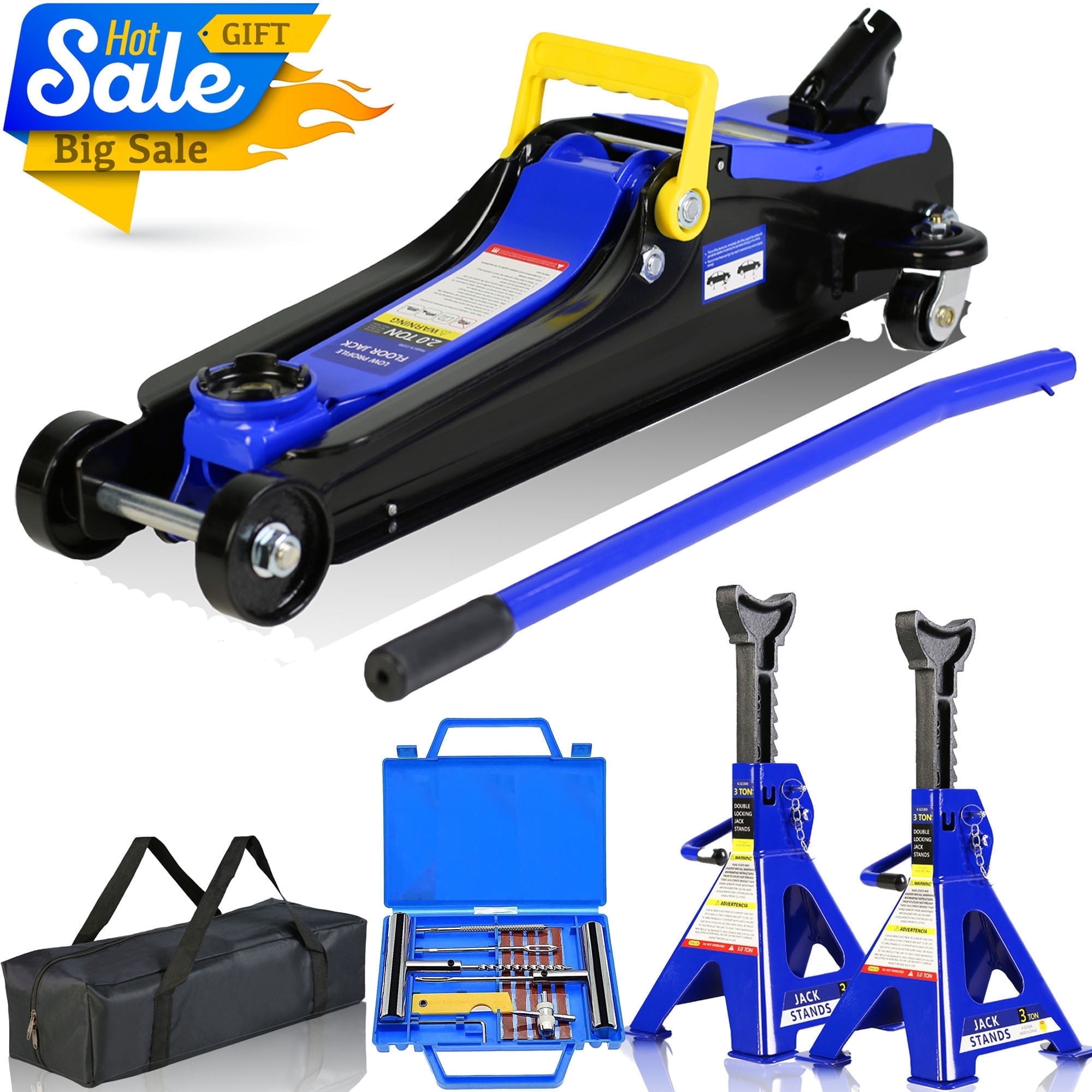 POVANLI Low Profile Floor Jack, Heavy Duty Steel Hydraulic Lift with Quick Pump (2 Ton, 3.3 in - 15.2 in) d8001